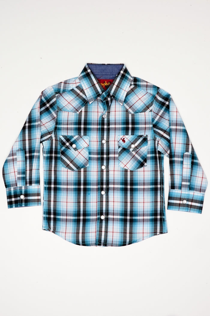 Toddler Turquoise Plaid Western Shirt