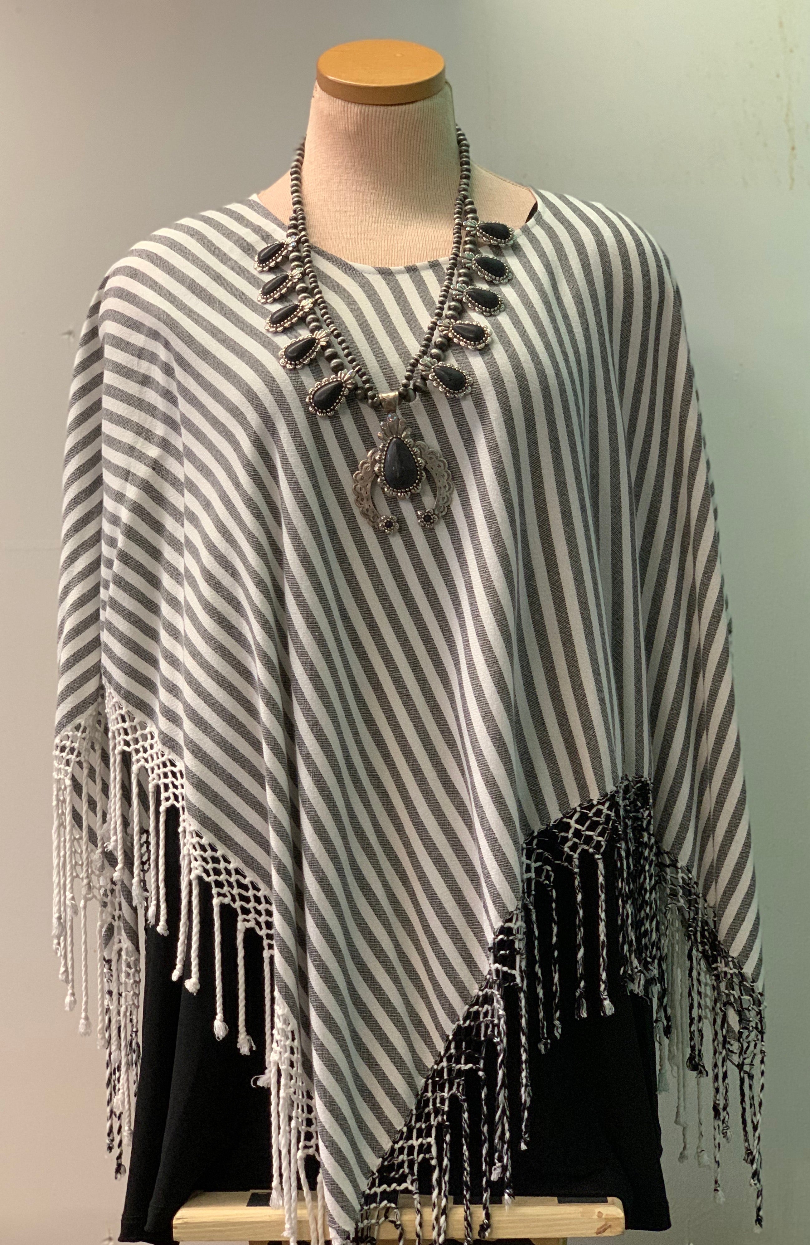 Striped Fringe Poncho