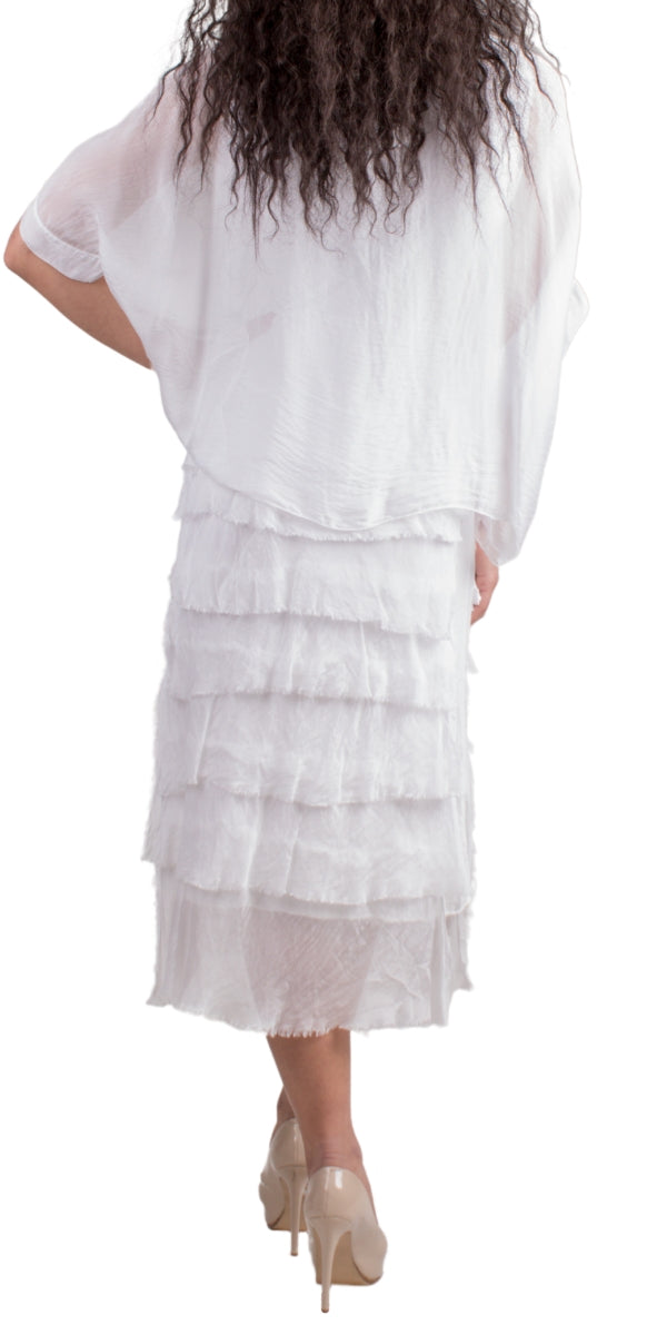 White Silk Scoop Neck Maxi Ruffle Dress