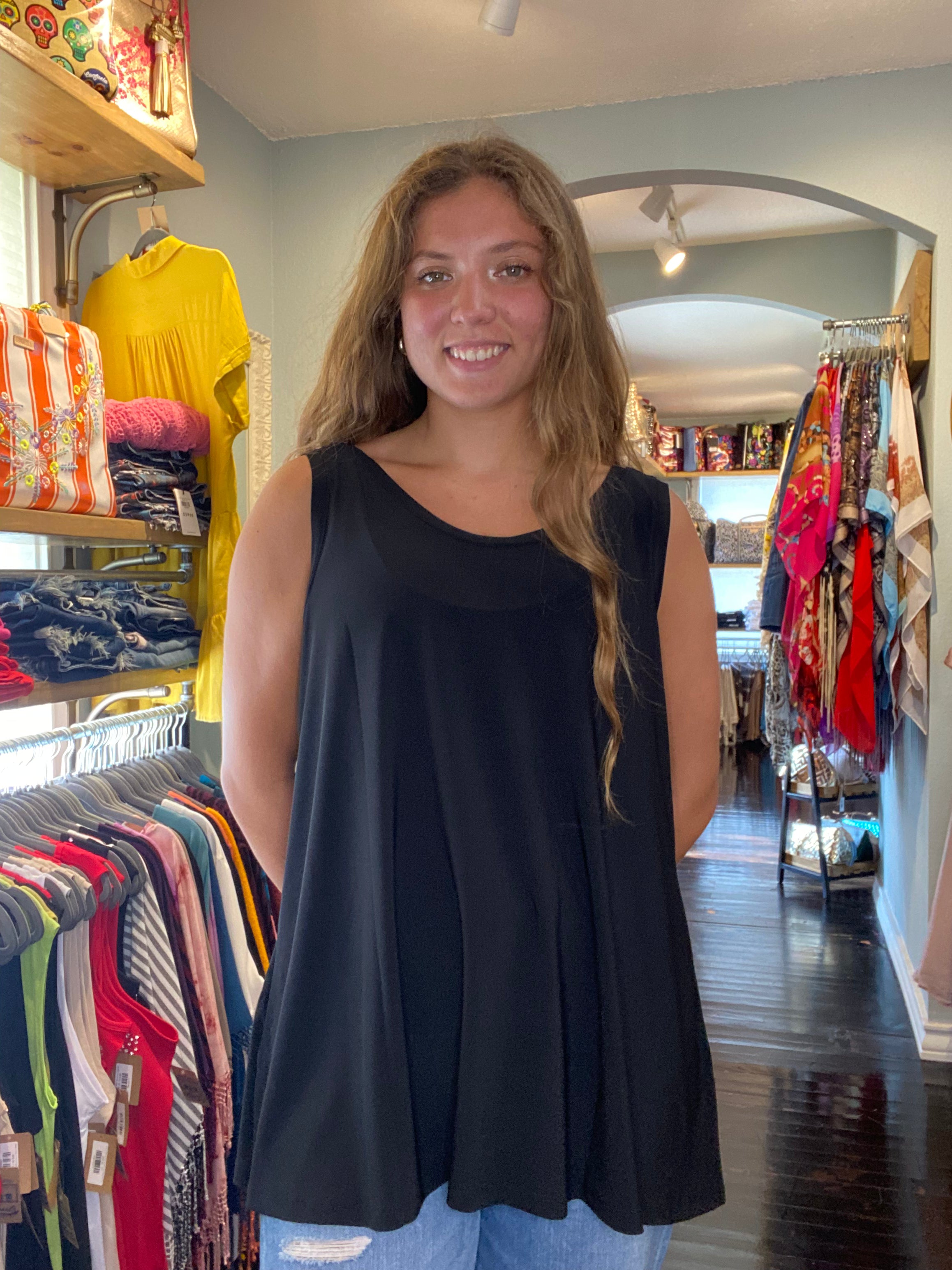 Black V-Neck to Round Neck Reversible Tank Top