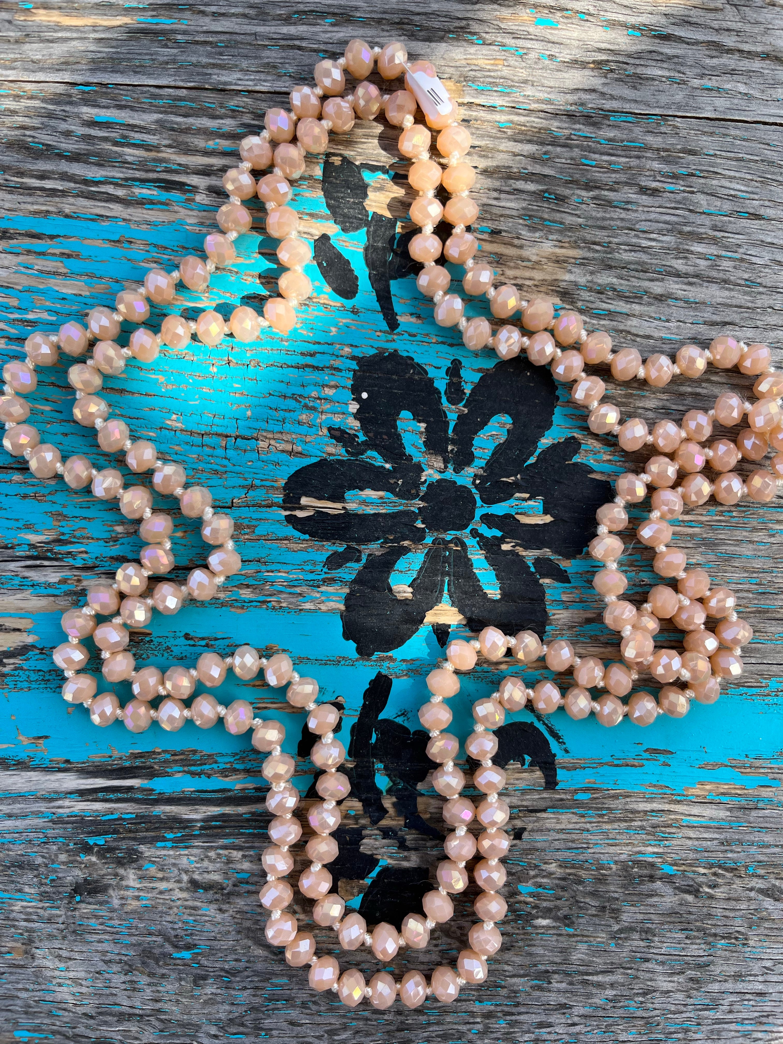 60" Hand Knotted PEACH Bead Necklace