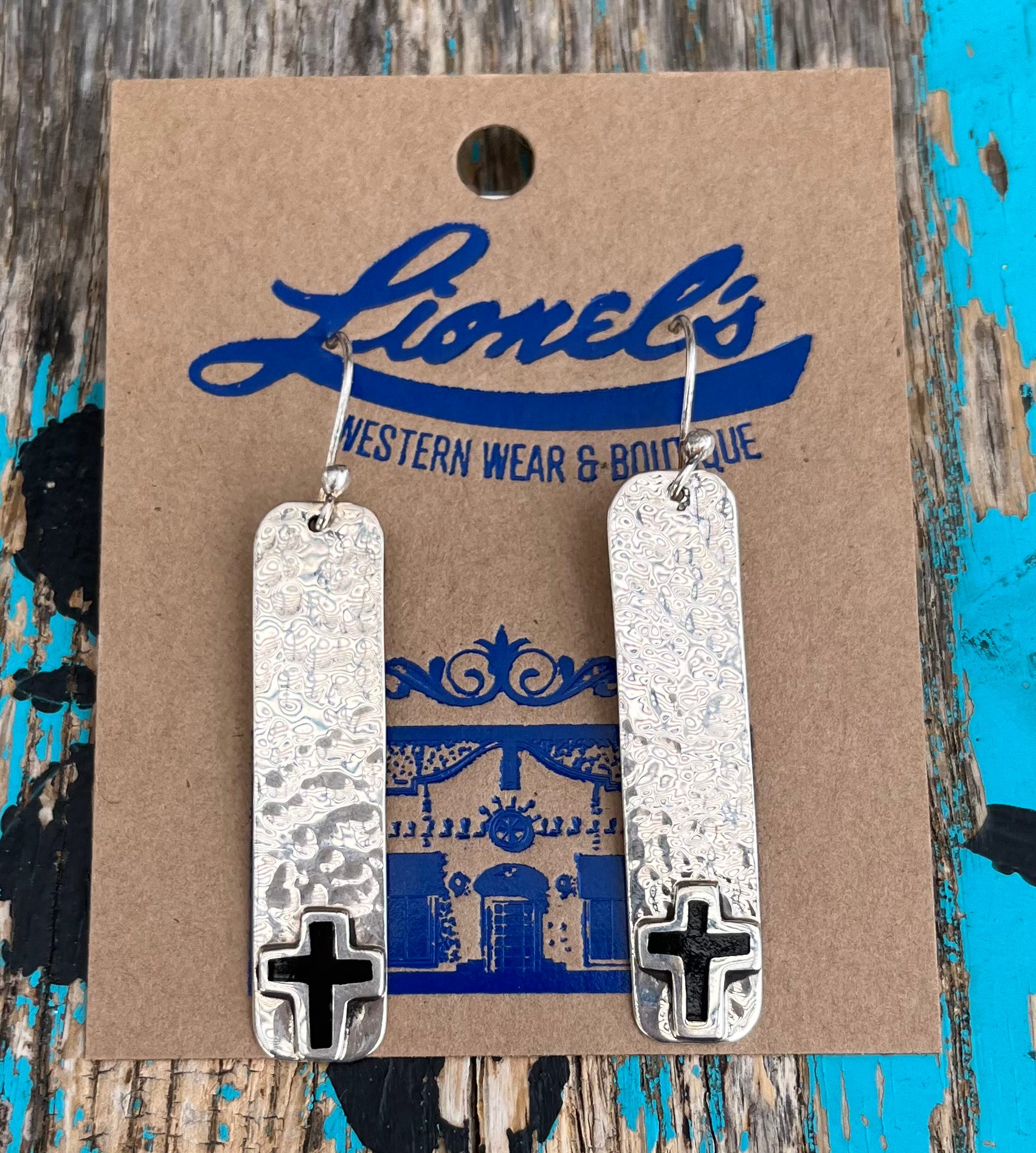 Sterling Silver Bar Earrings w/ Cross