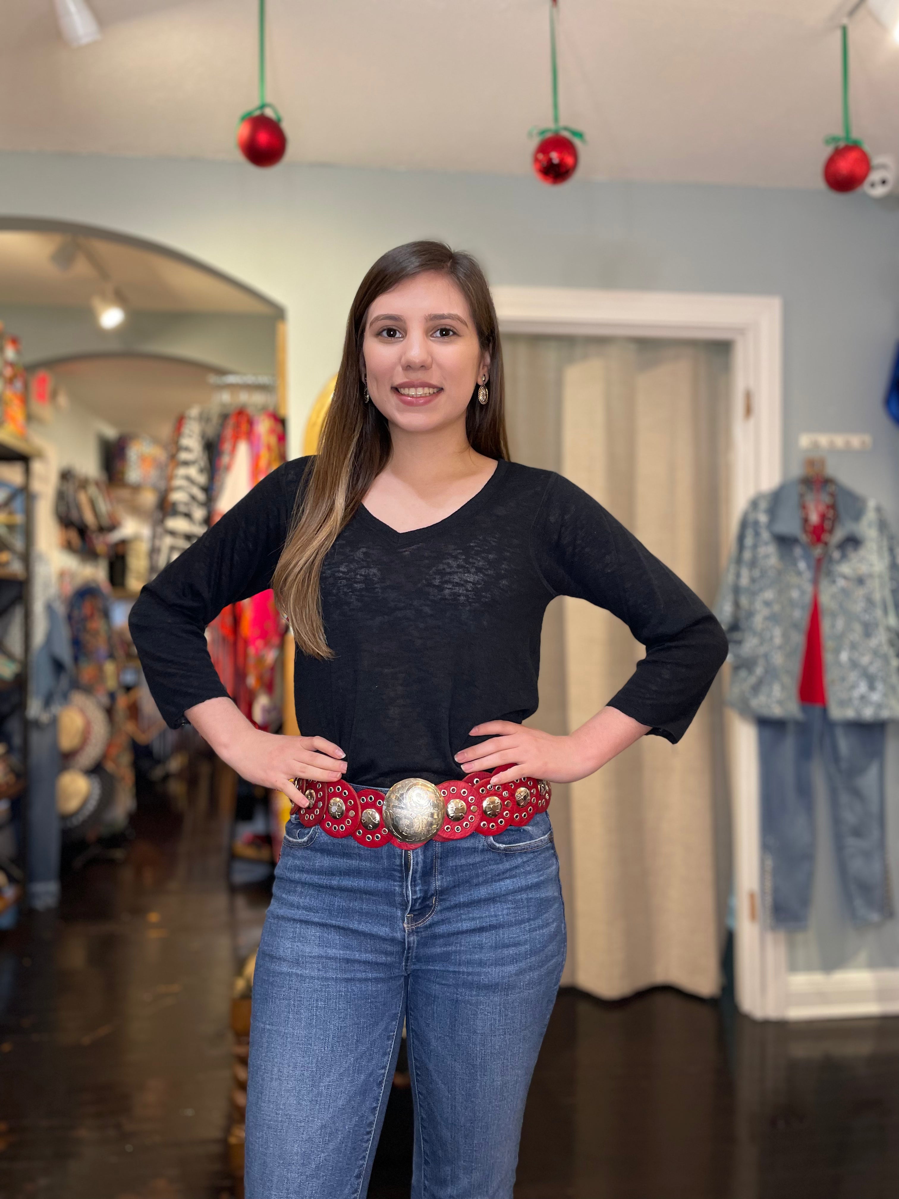 Red Moroccan Leather w/ Small Medallion Belt