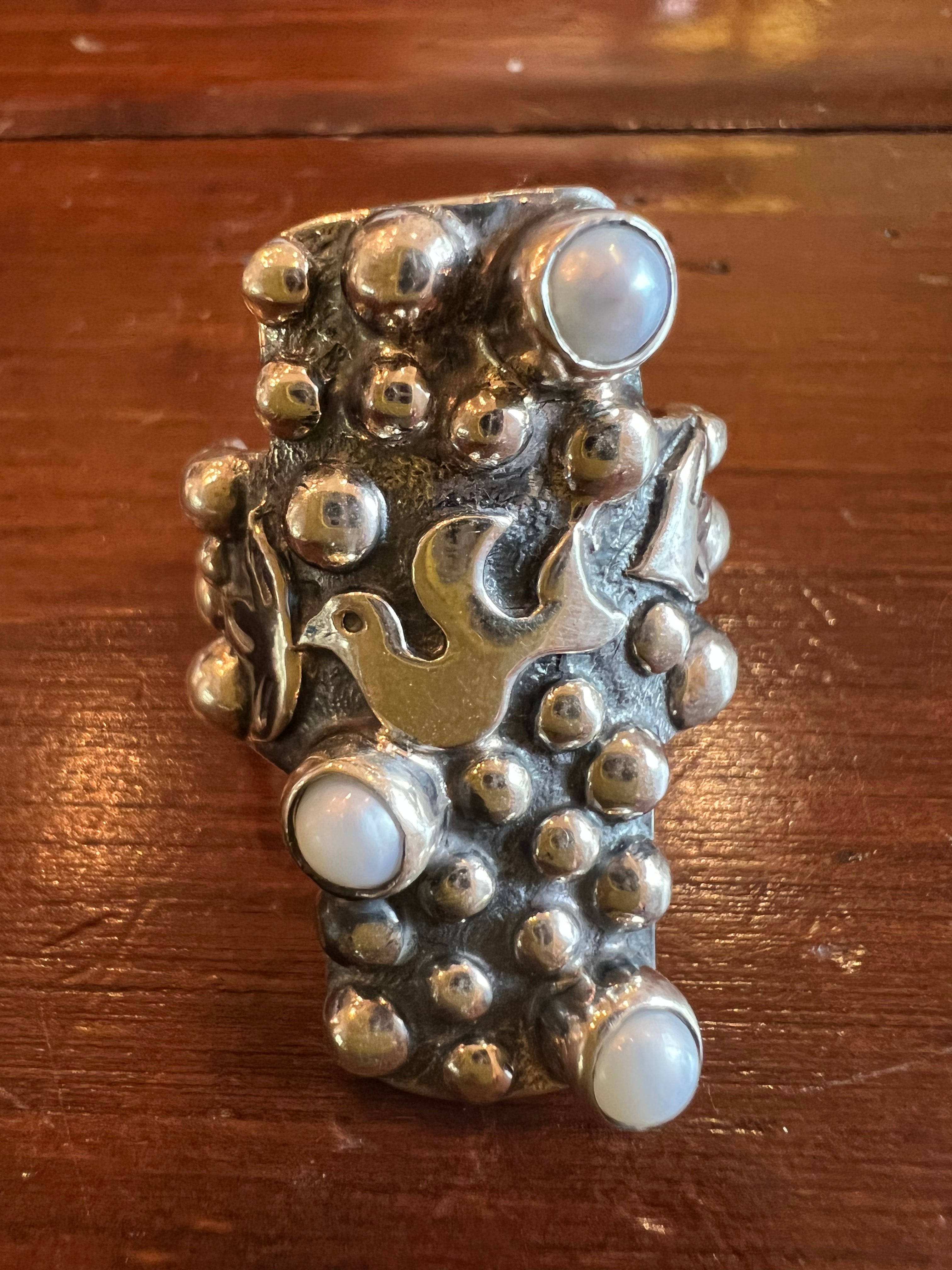 Sterling Silver Dove & Pearl Ring