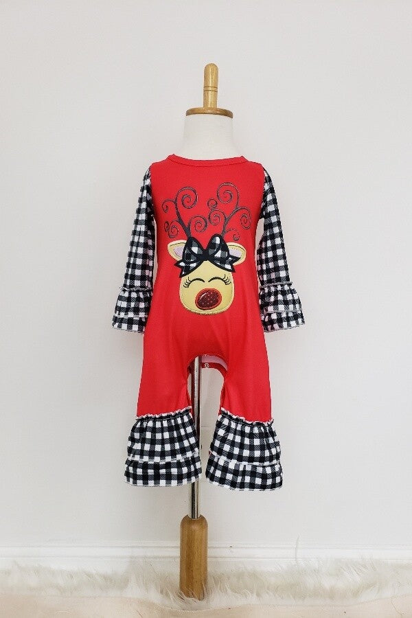 Plaid Reindeer Baby Romper