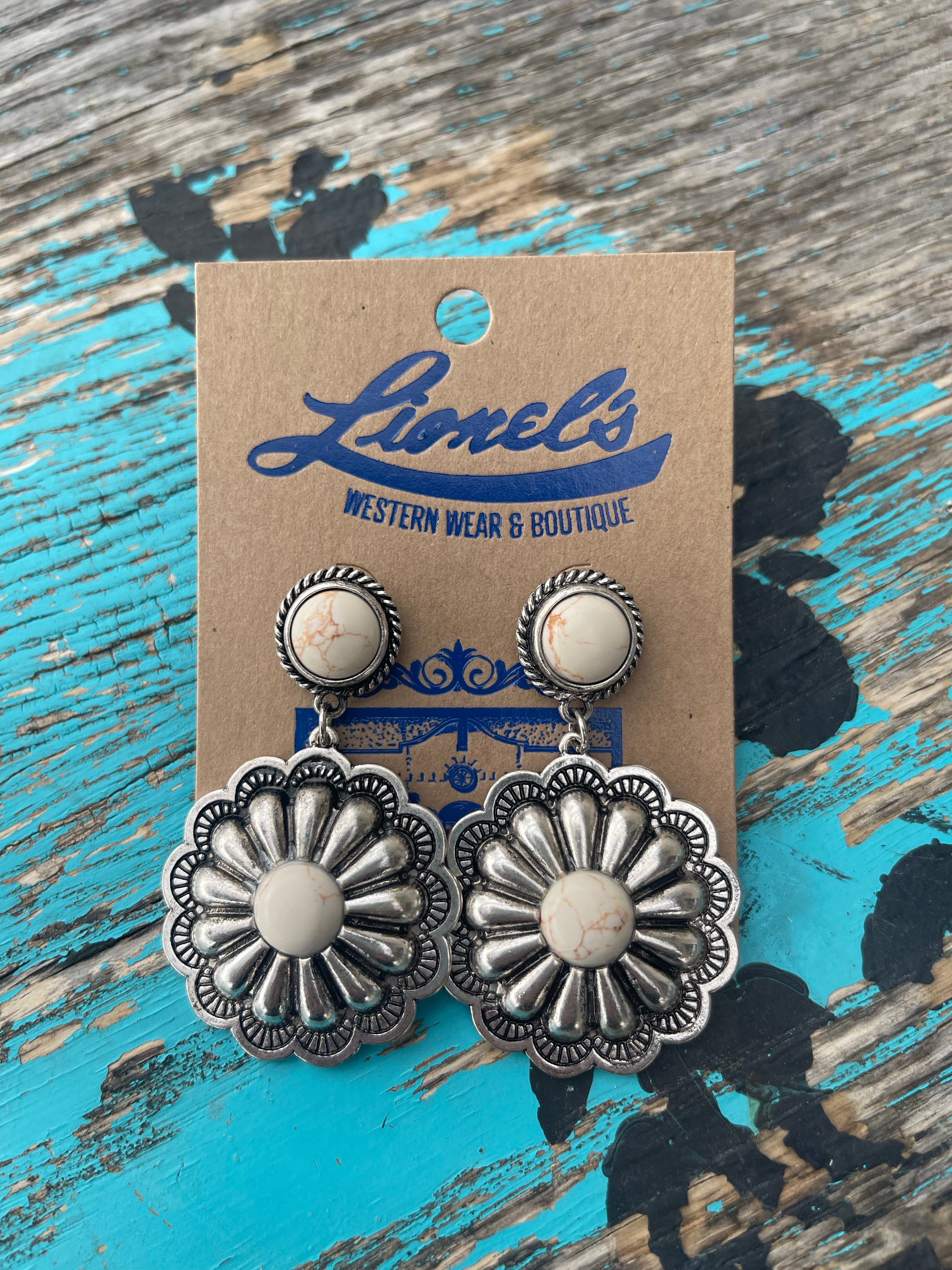 Silver Concho & Stone Earring