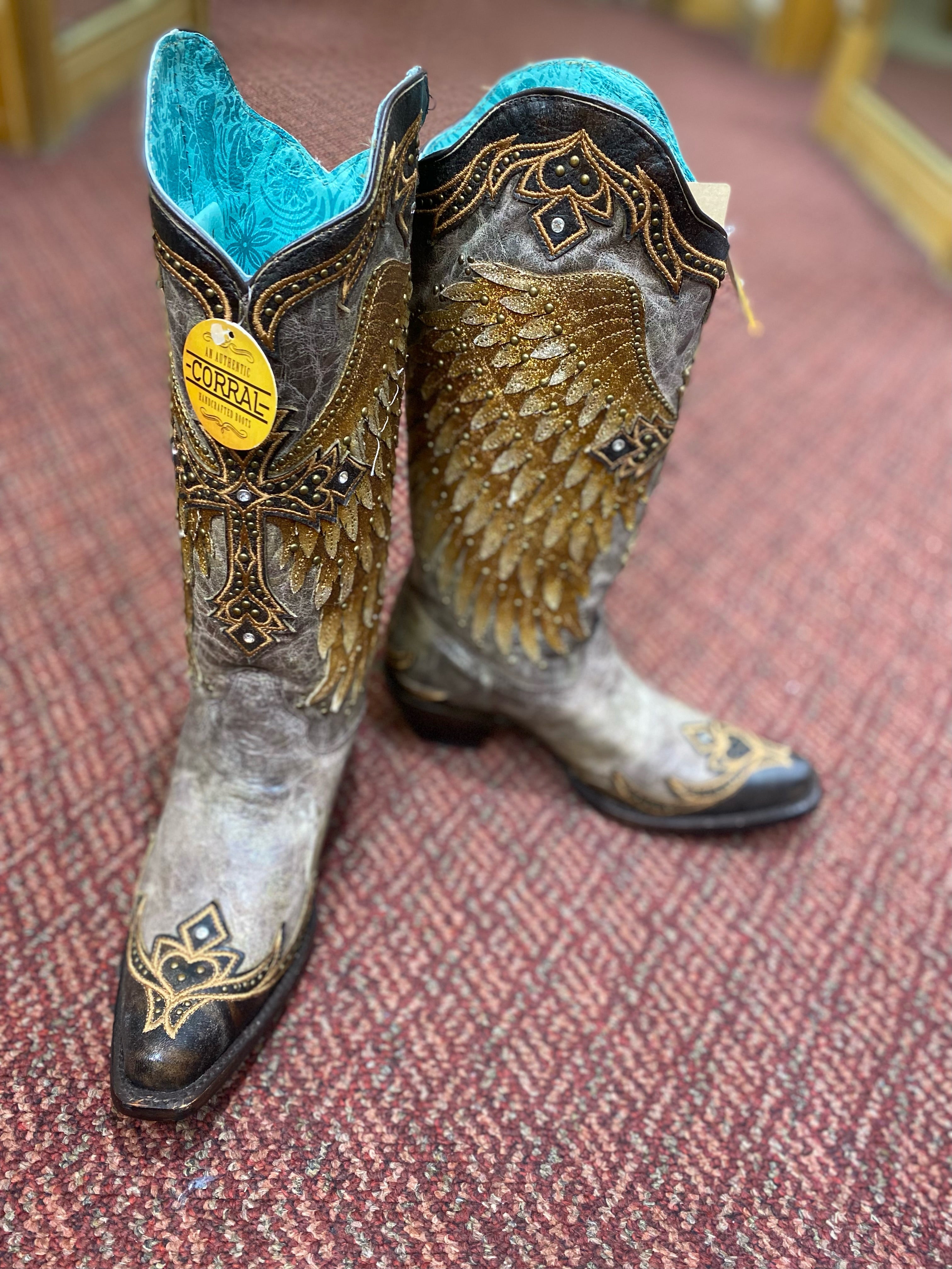 Tobacco Wings & Cross Overlay Ladies Boots