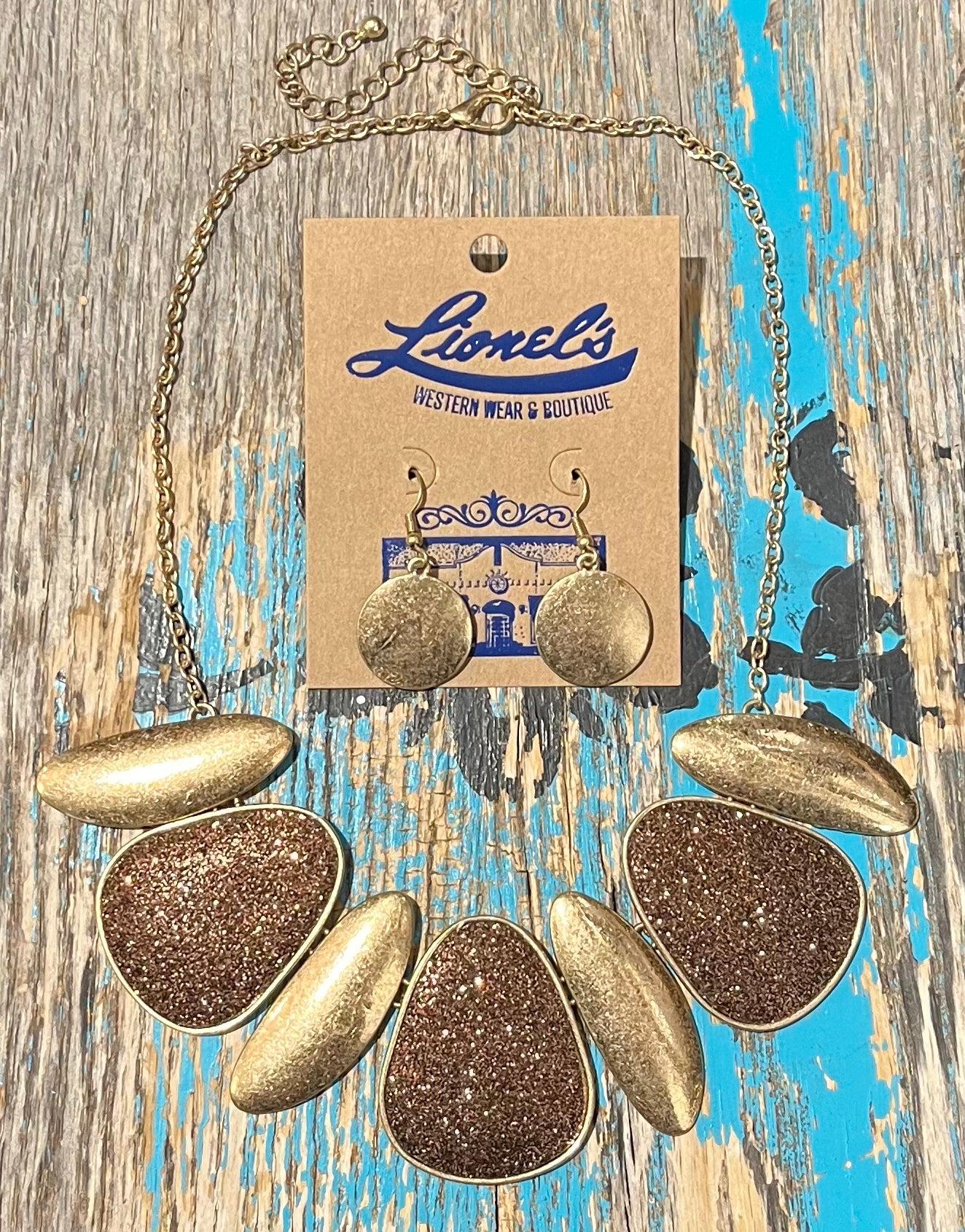 Rust Druzy Necklace w/ Earrings