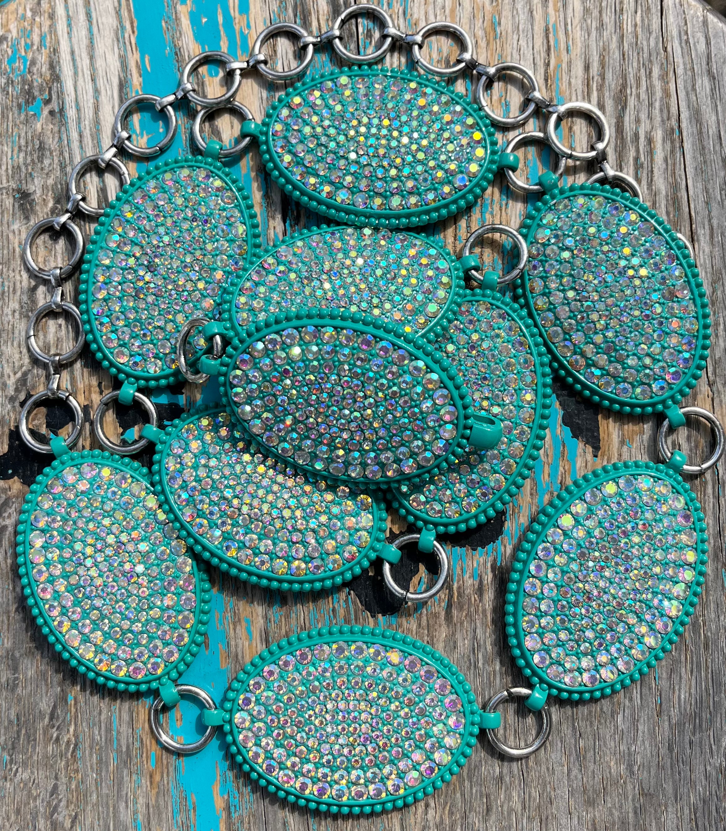 Turquoise Oval Concho w/ Iridescent Crystals Ladies Belt