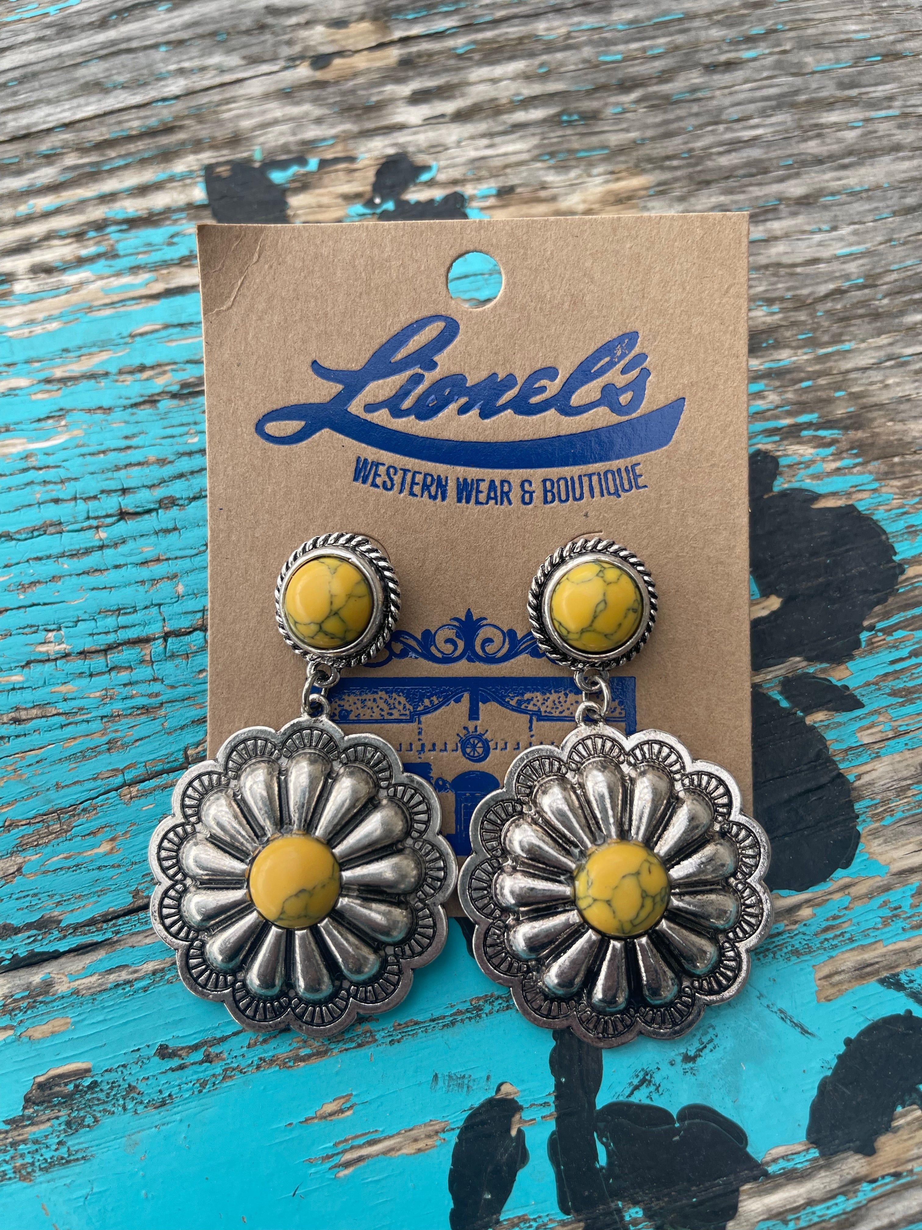 Silver Concho & Stone Earring