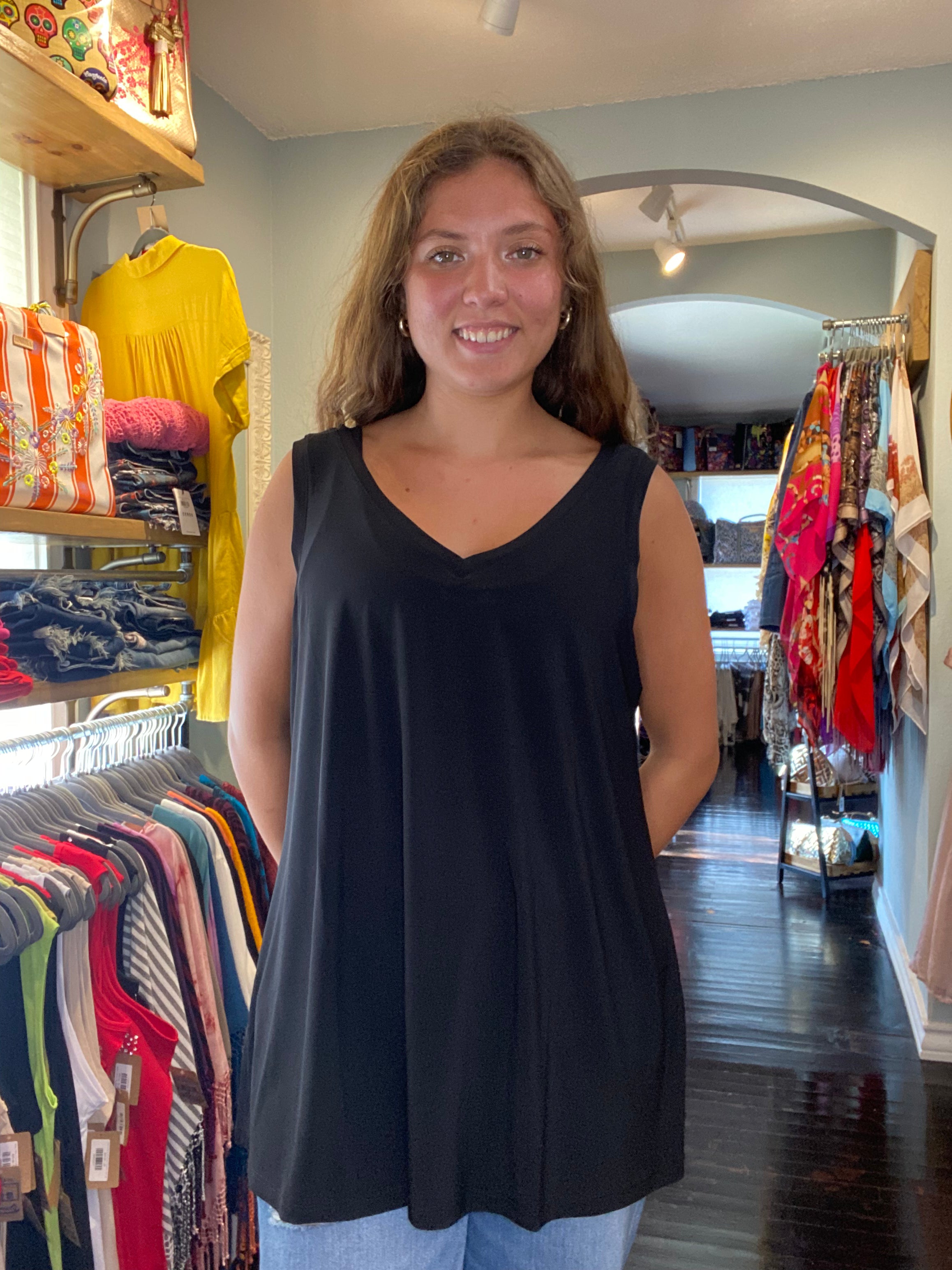 Black V-Neck to Round Neck Reversible Tank Top