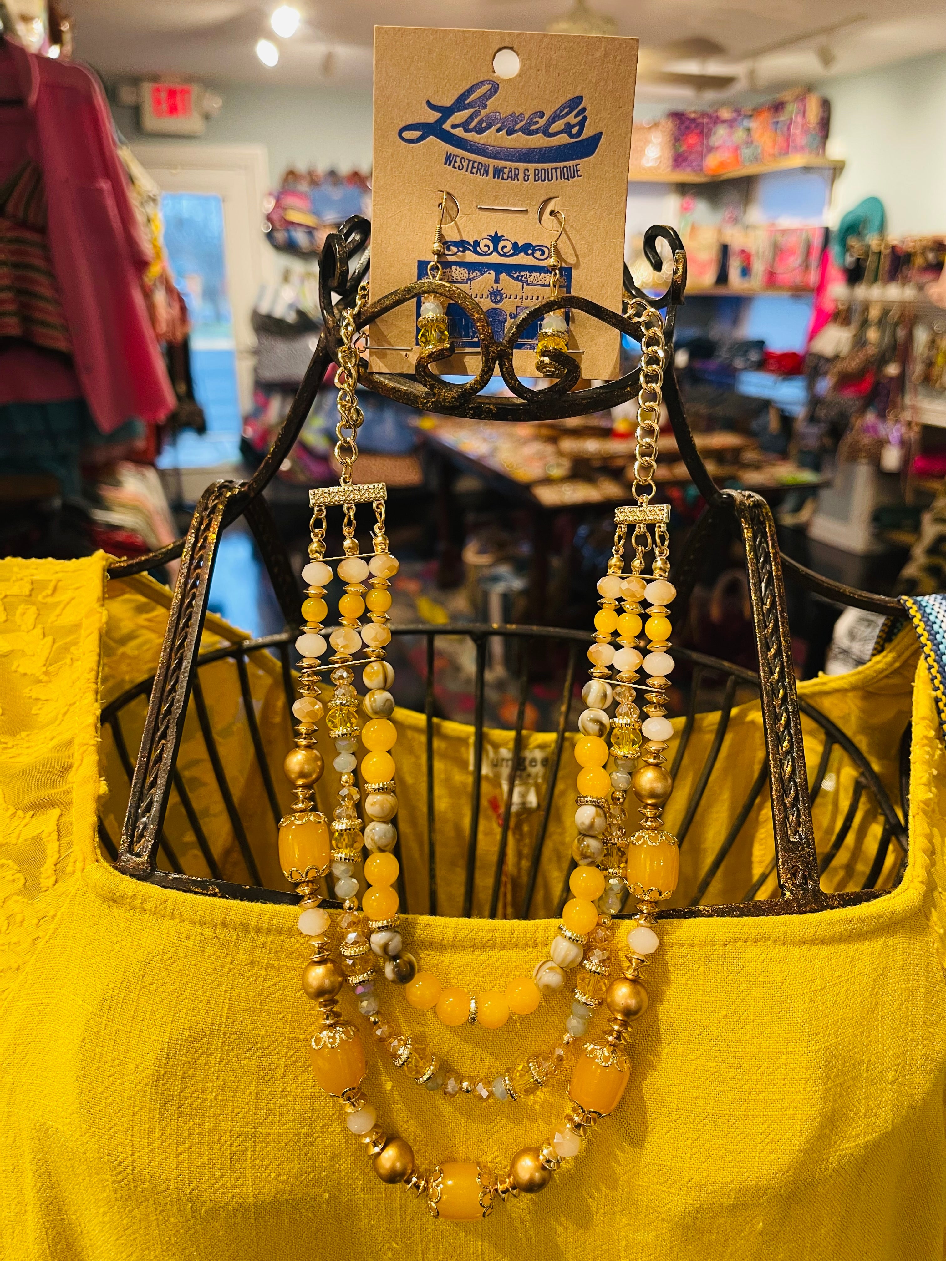 Golden Yellow Necklace w/ Earrings