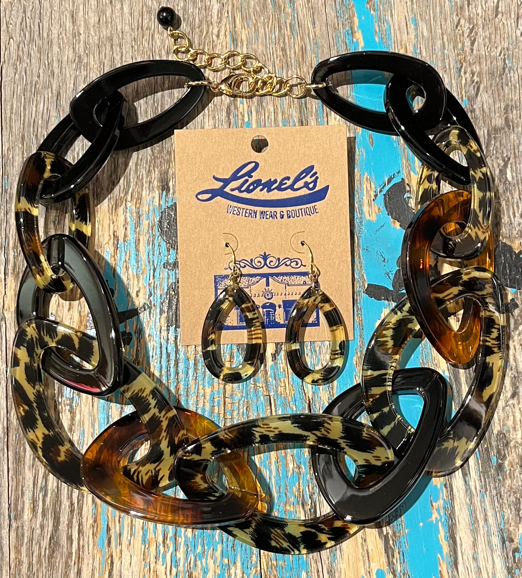 Brown Tortoise Necklace w/ Earrings