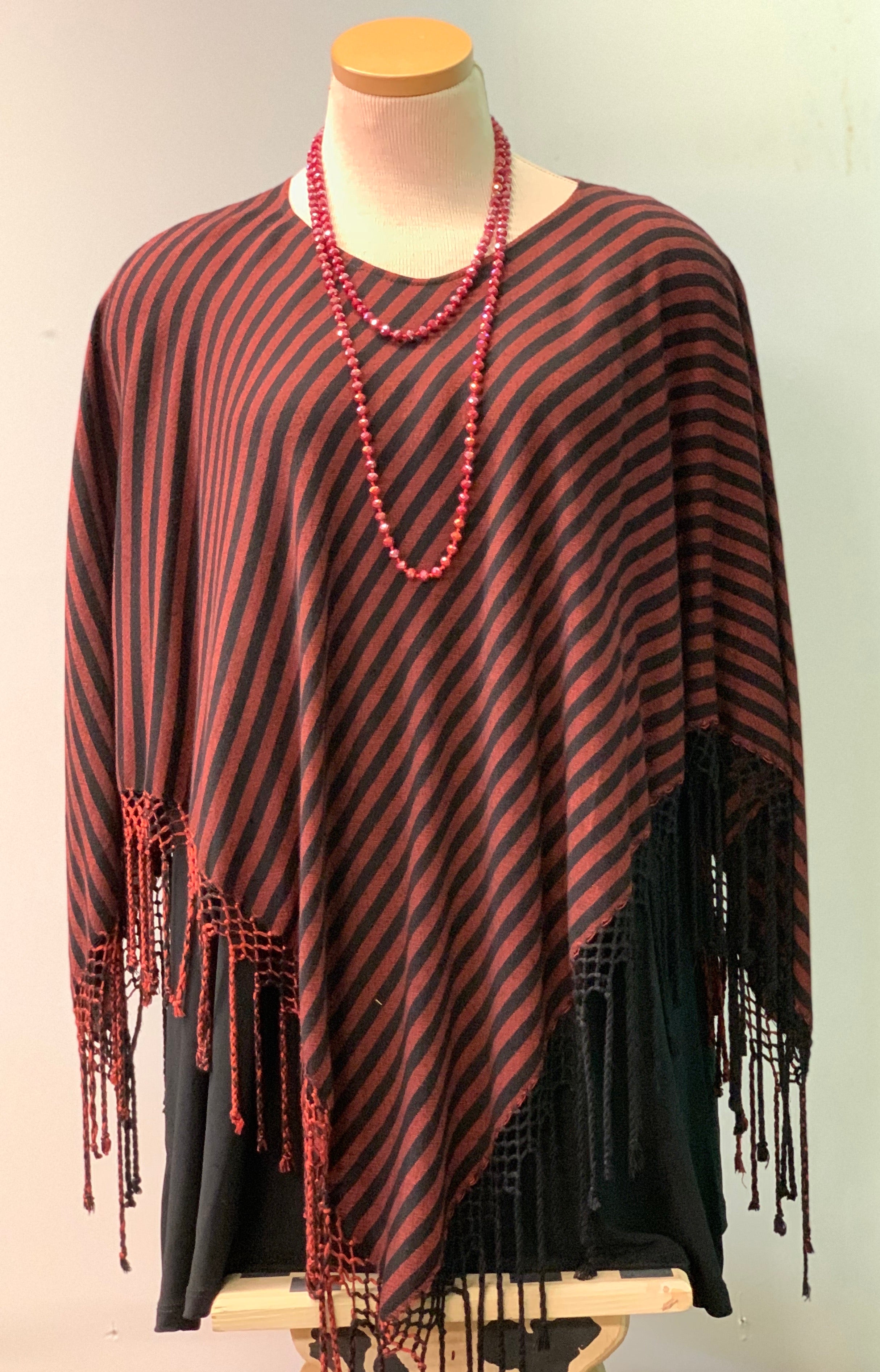 Striped Fringe Poncho