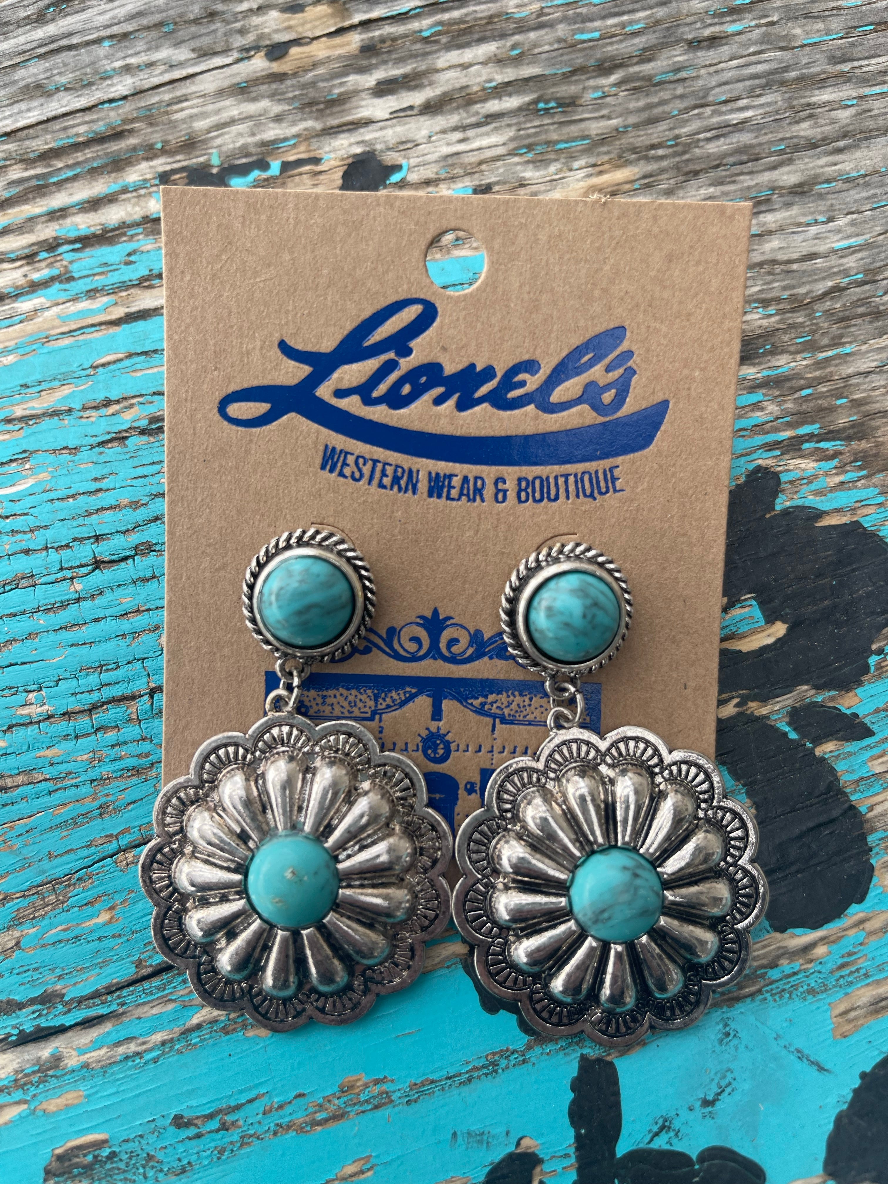 Silver Concho & Stone Earring