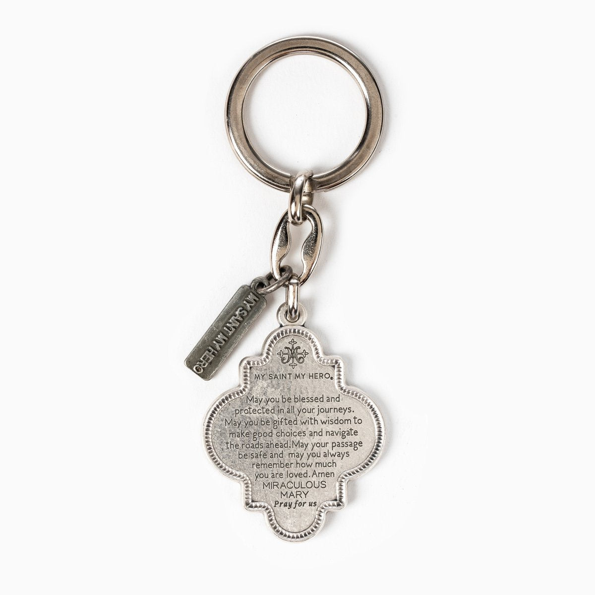 Blessed Mother Mary Miracles Key Ring- Silver
