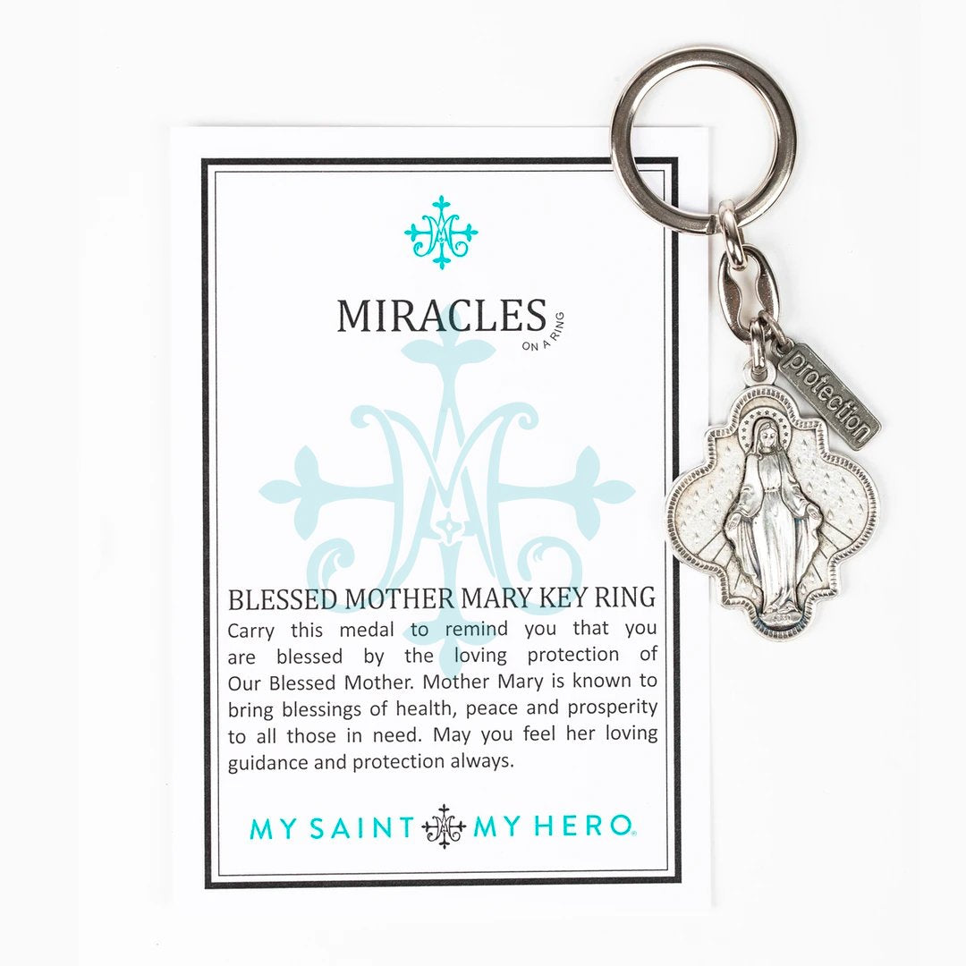 Blessed Mother Mary Miracles Key Ring- Silver