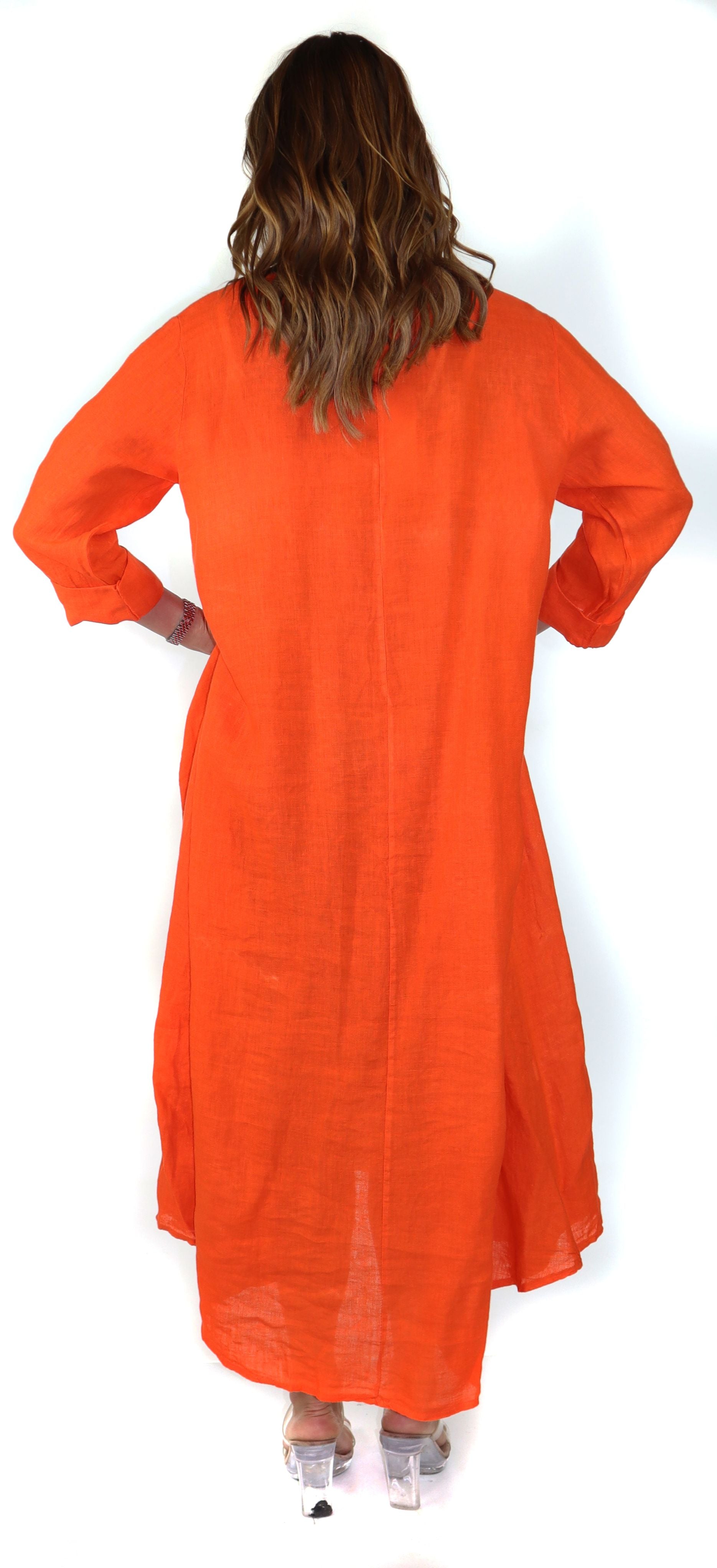 Orange Washed Linen Dress