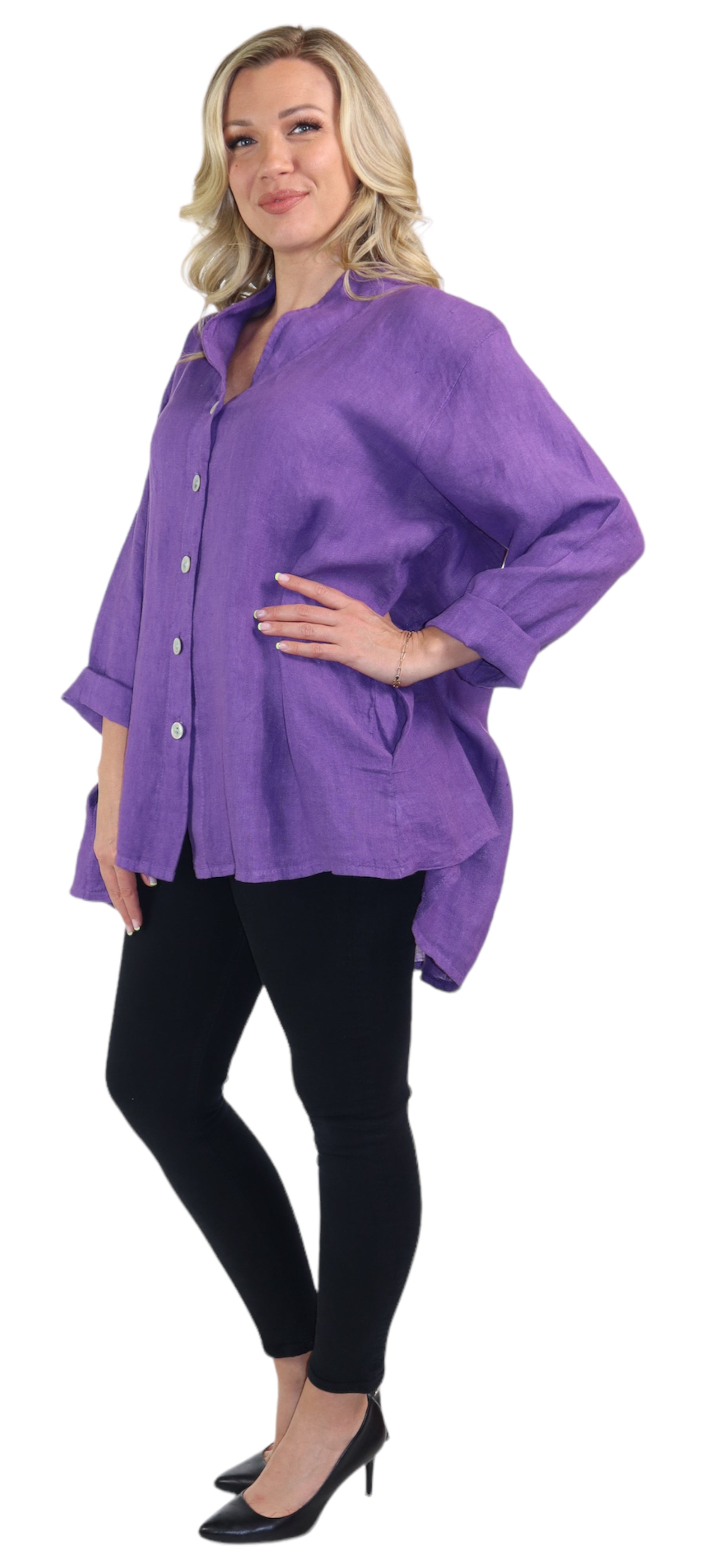 Purple Washed Linen Button Up Top