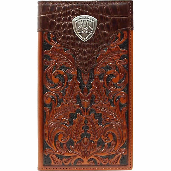Ariat Men's Embossed Leather Rodeo Wallet with Concho