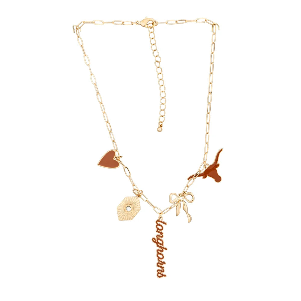 Texas Longhorns Paper Clip Charm Collector Necklace in Shiny Gold