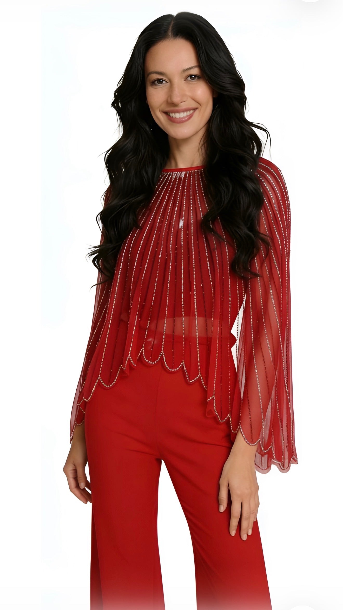 Red Rhinestone Jeweled Shawl