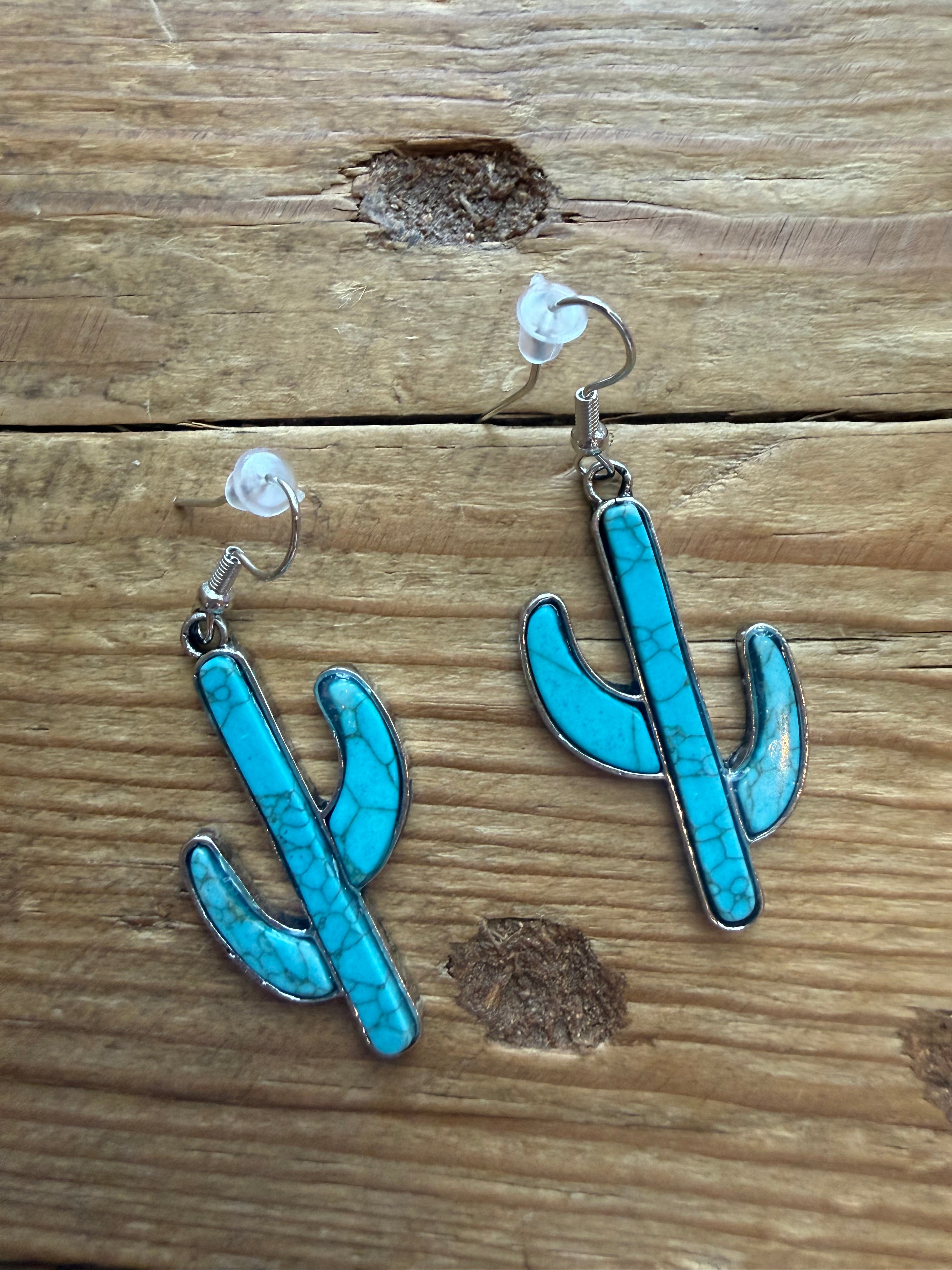 Turquoise Cactus Fashion Earrings