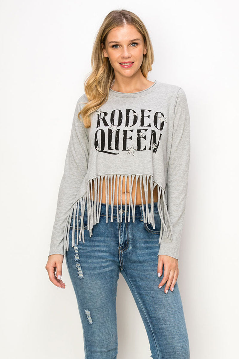 Rodeo Queen Long Sleeve Fringe Top