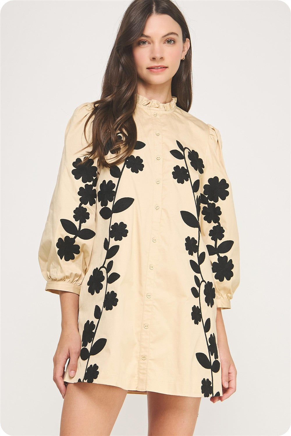 Noir Petal Embroidered Dress