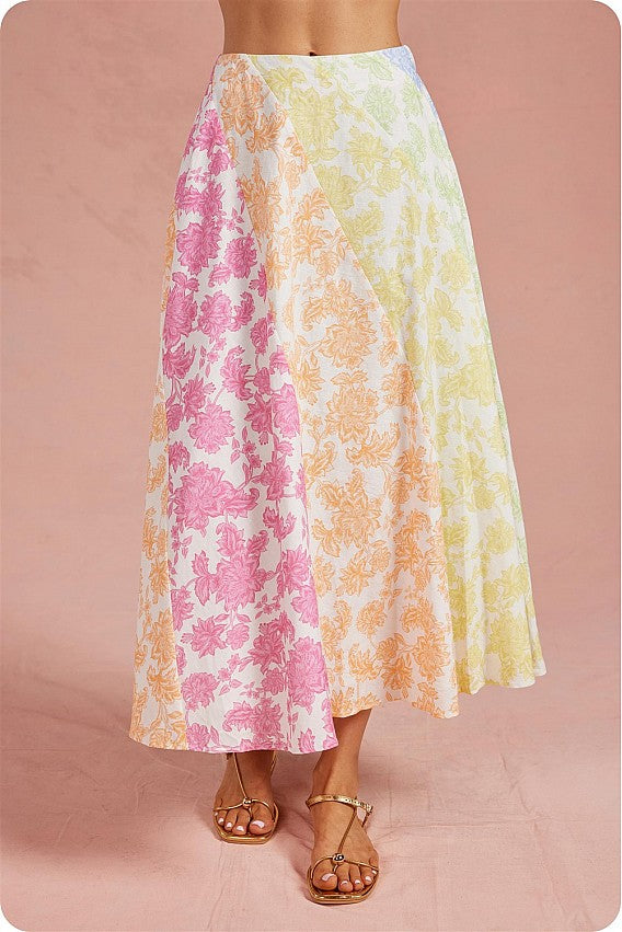 BOTANICAL GARDEN PATCHWORK MIDI SKIRT