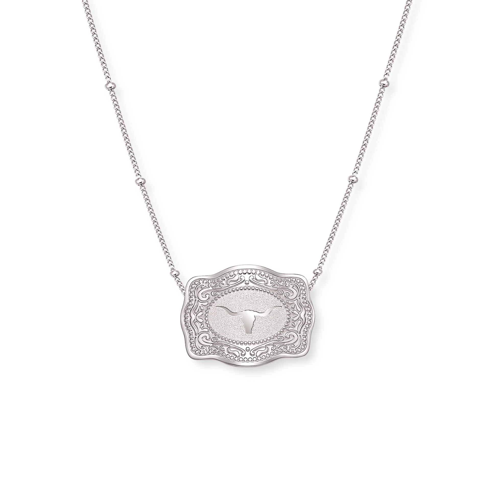 SpurWest Mini Belt Buckle Necklace (Longhorn) - Silver