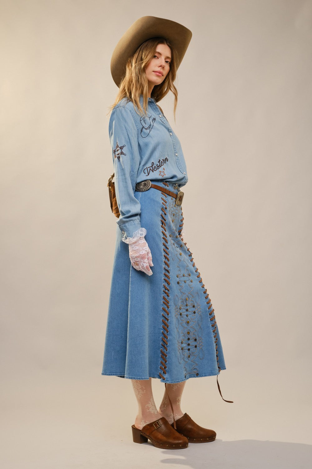 Wild West Embroidered Chambray Button Shirt