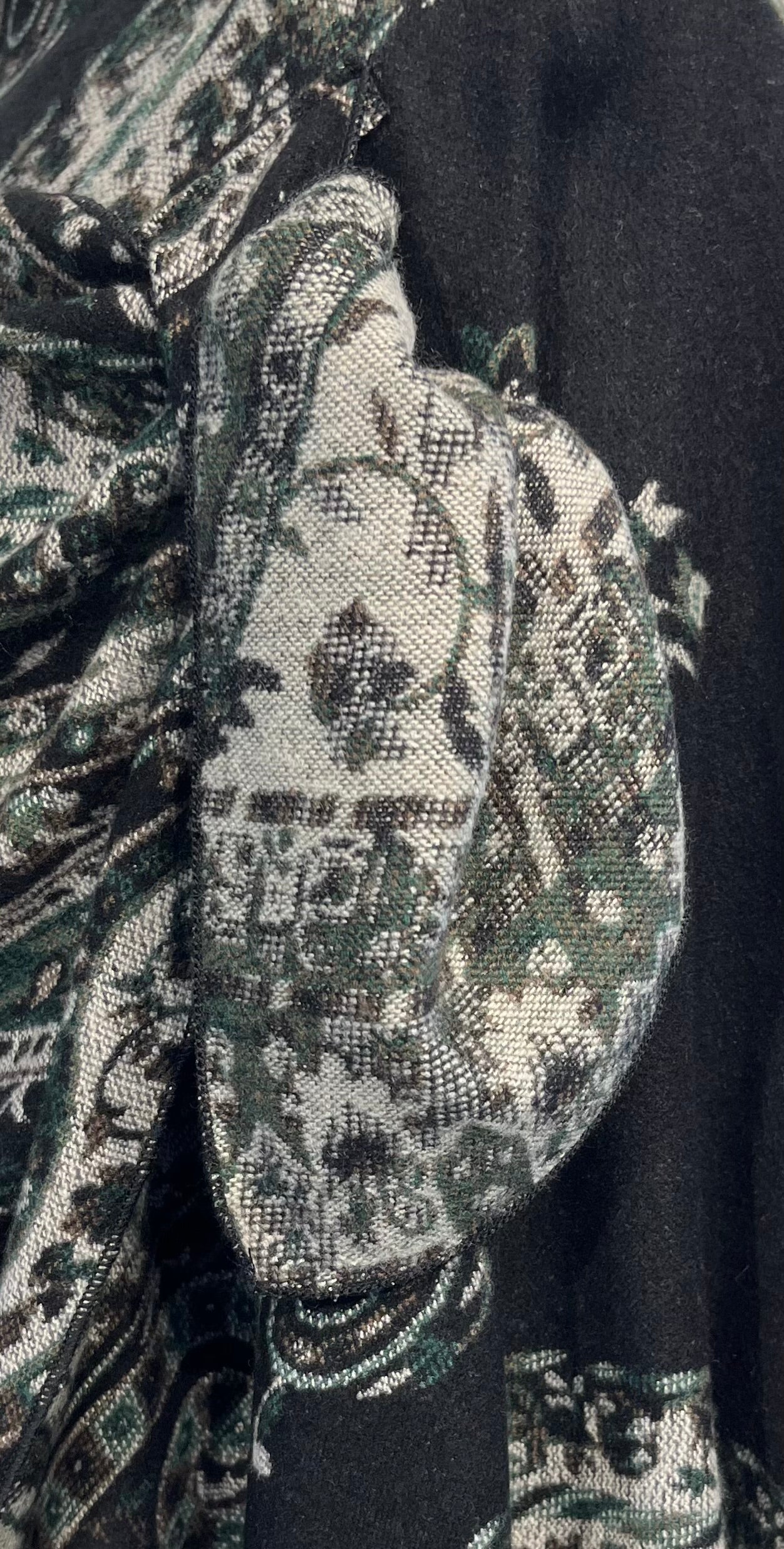 Black, Taupe & Green Reversible  Cashmere Shawl