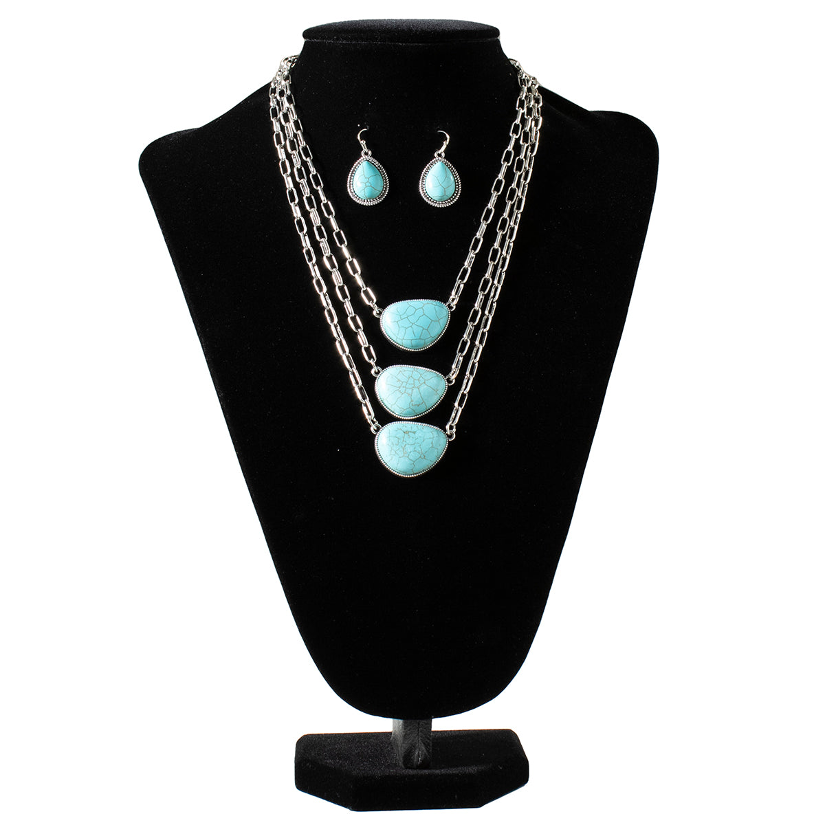 Blazin Roxx Turquoise Stones Necklace & Earrings Set