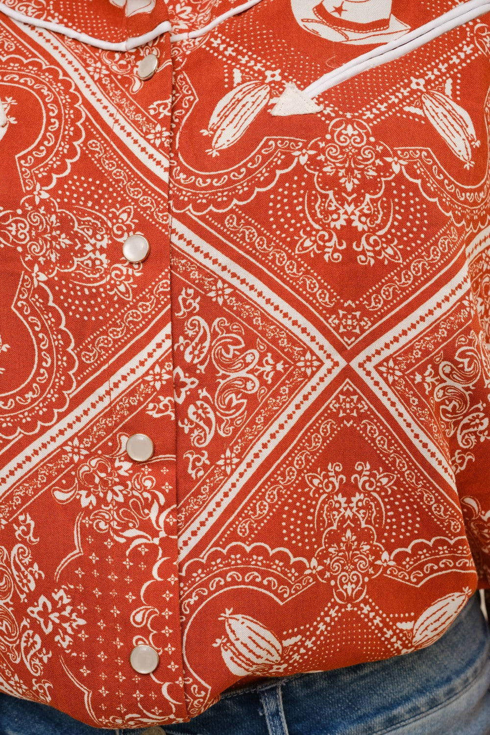 Burnt Orange Western Printed Button Up Shirt