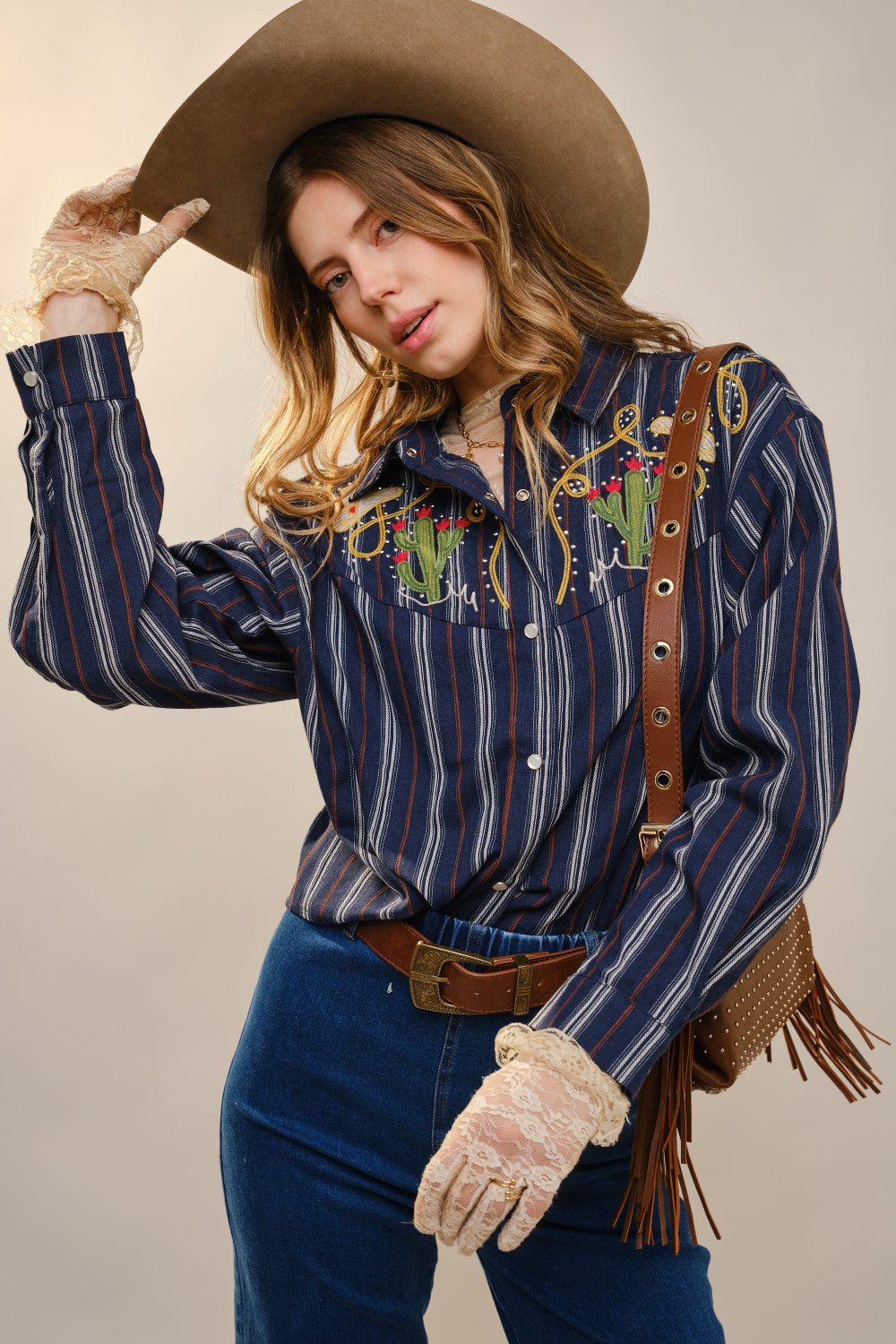 Embroidered Western Yoke Striped Shirt