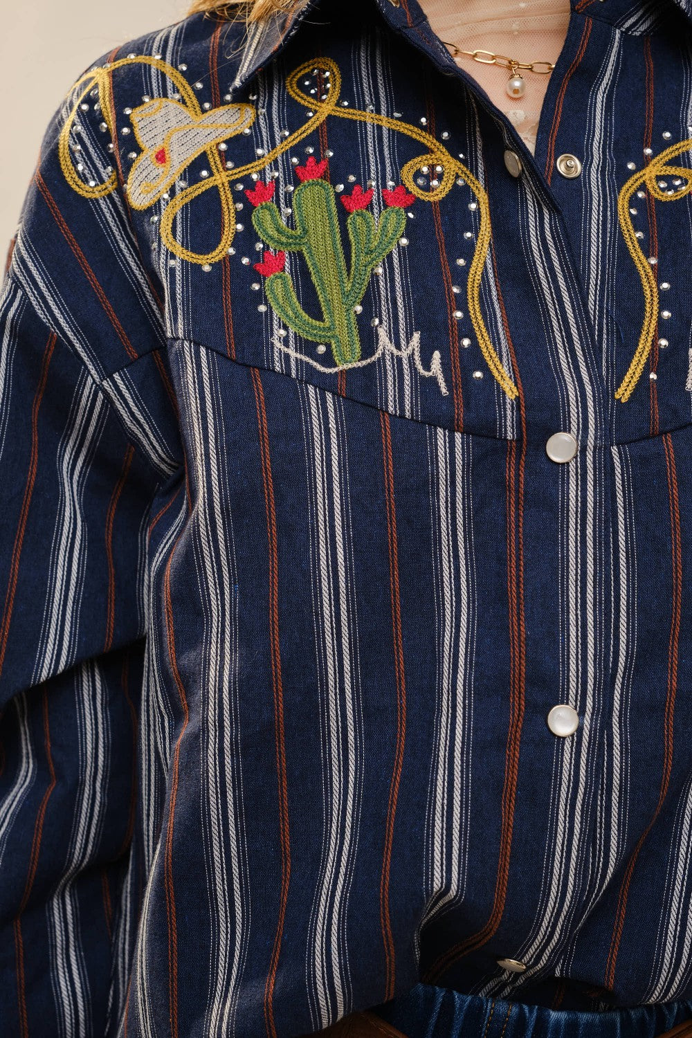 Embroidered Western Yoke Striped Shirt