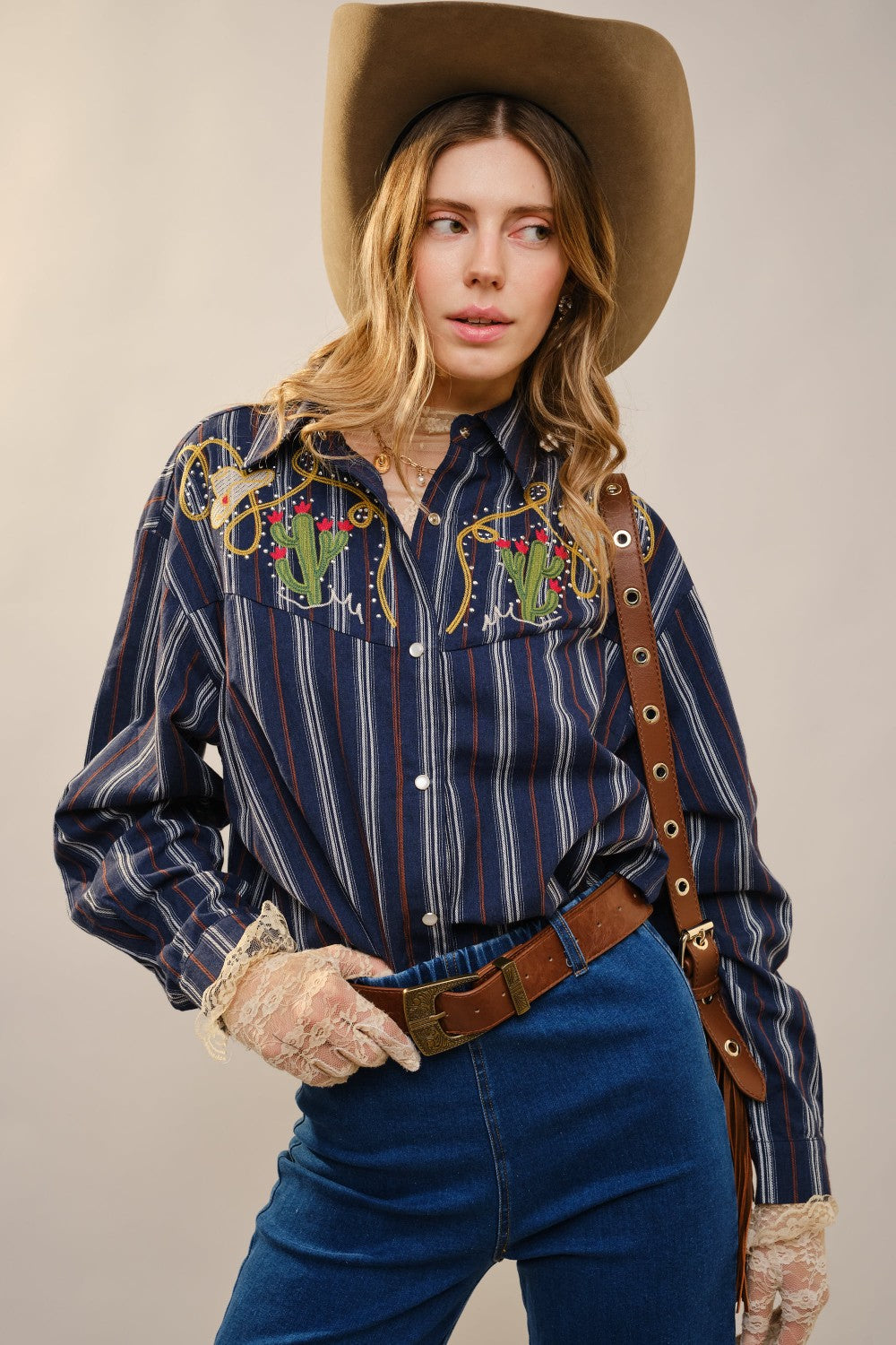 Embroidered Western Yoke Striped Shirt