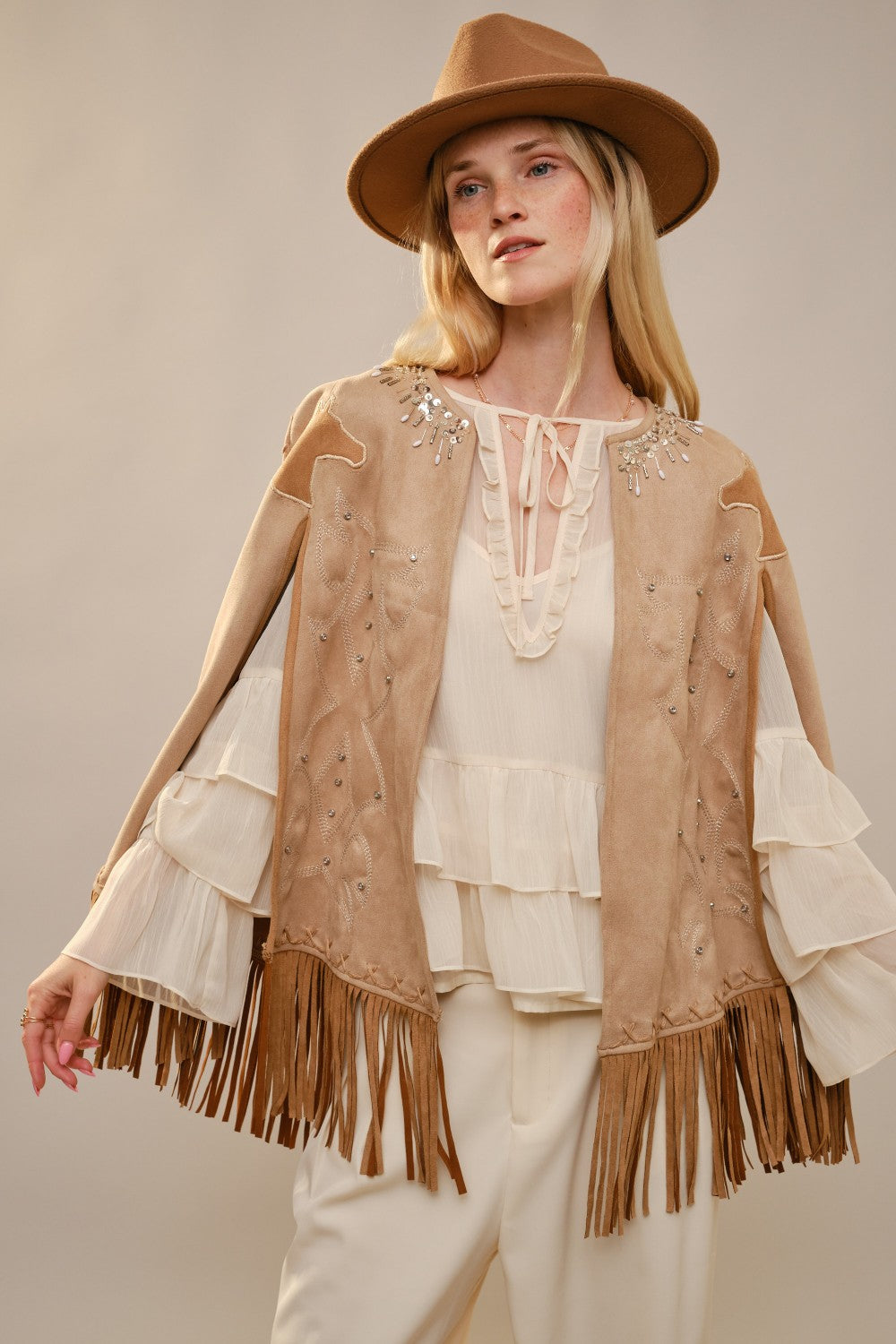 Sandstone Fringe Suede Vest