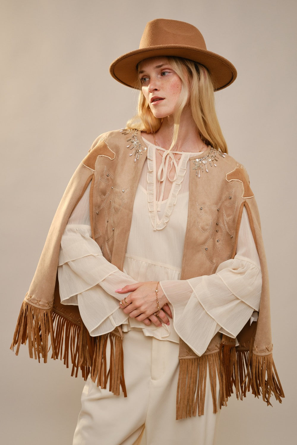 Sandstone Fringe Suede Vest