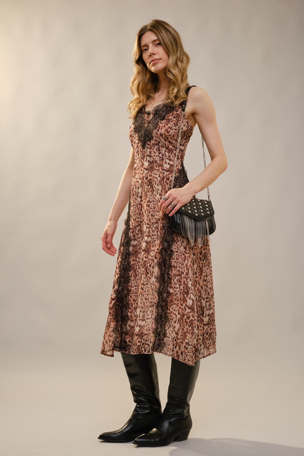 Leopard Lace Slip Midi Dress