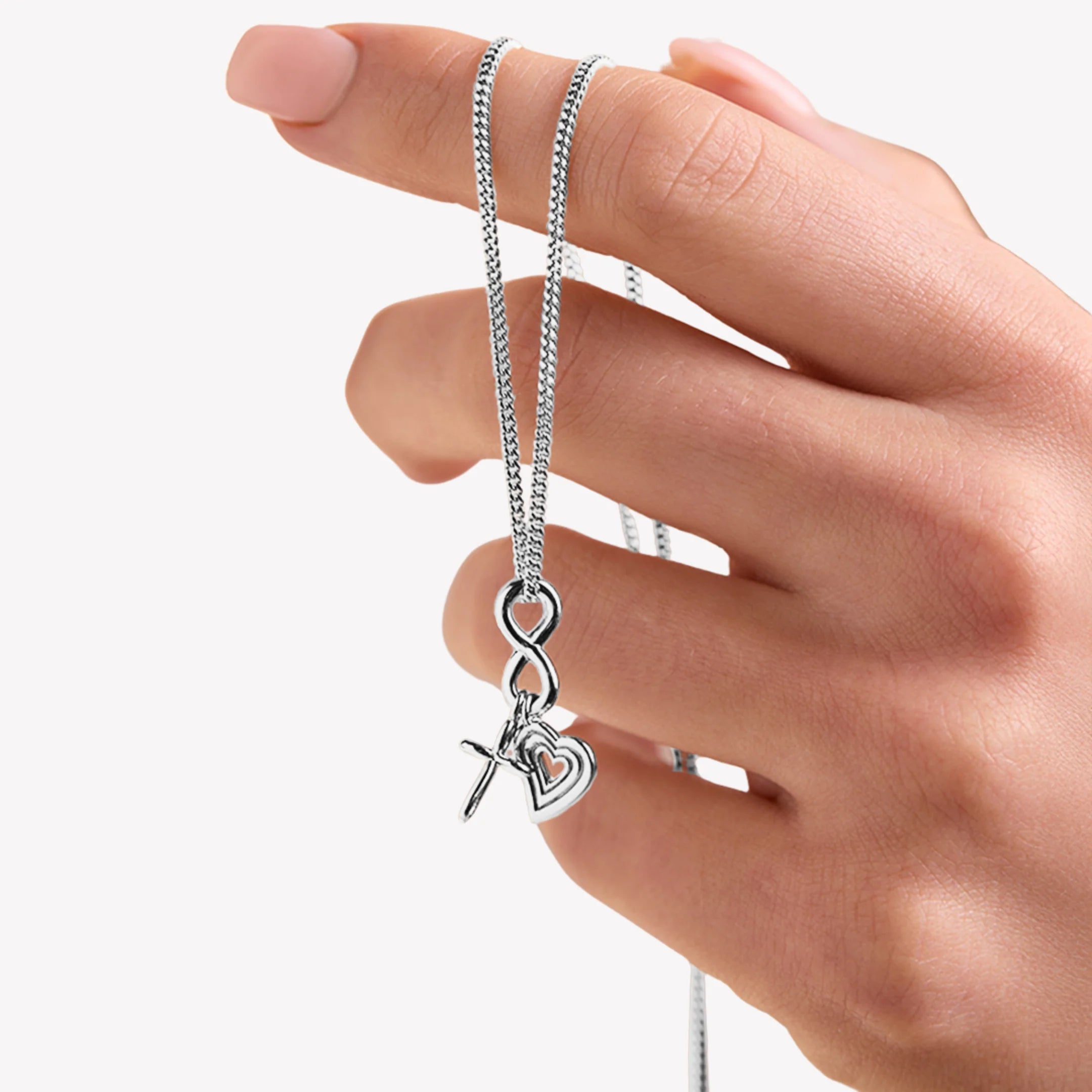 Faith, Hope, & Love Charm Pendant Necklace-Silver