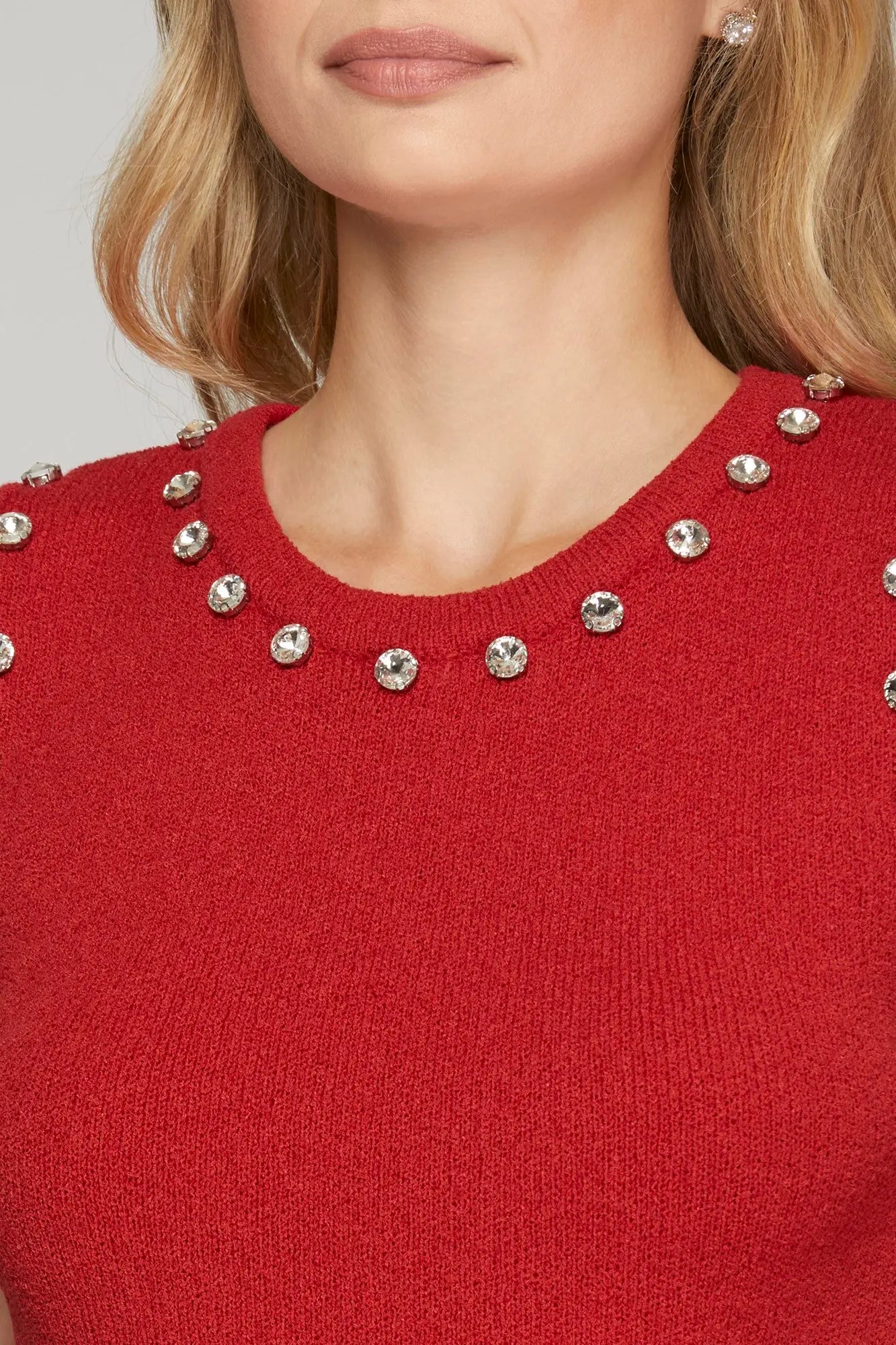 Red Stud Detail Sleeveless Sweater Top