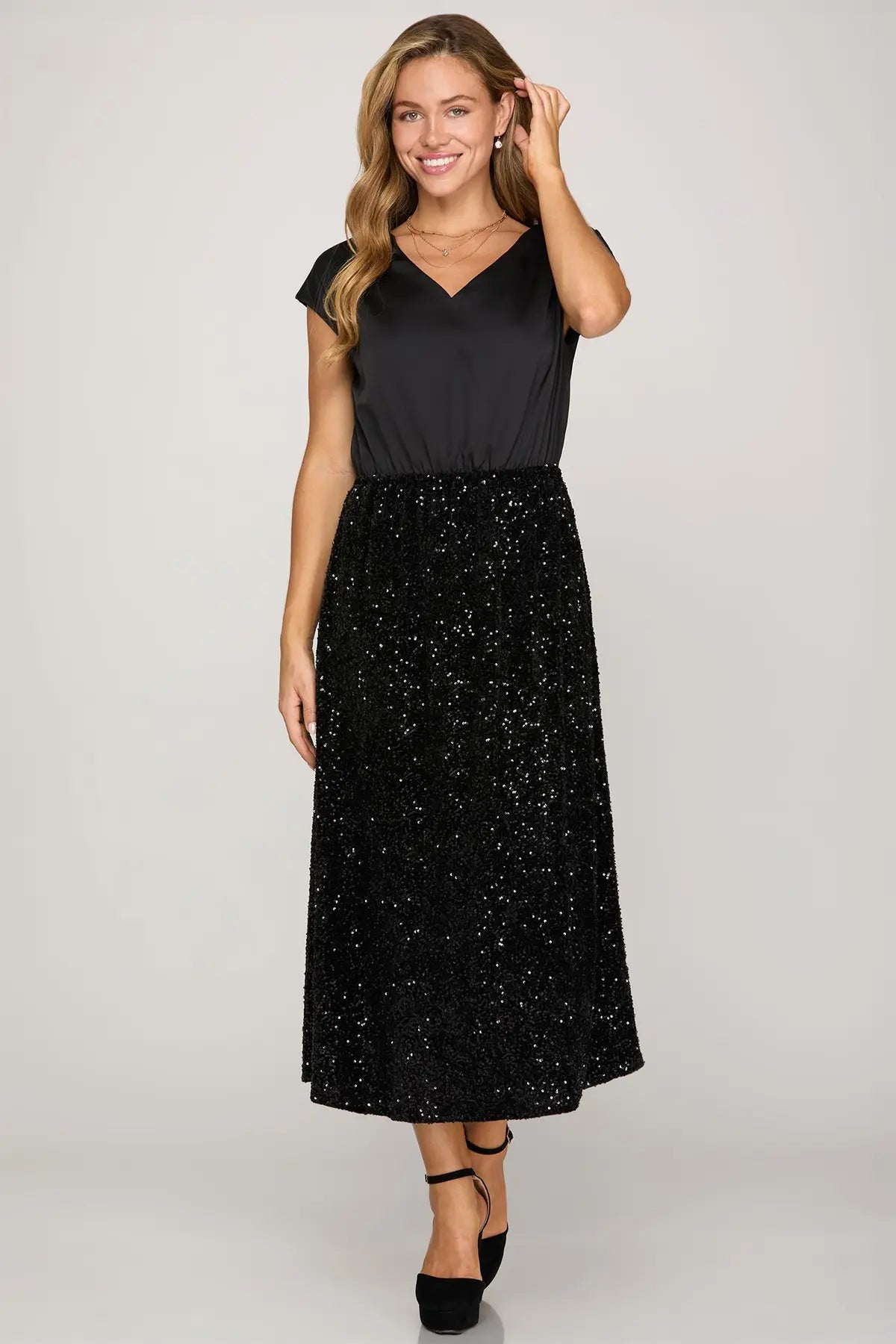 Midnight Sequin Midi Dress