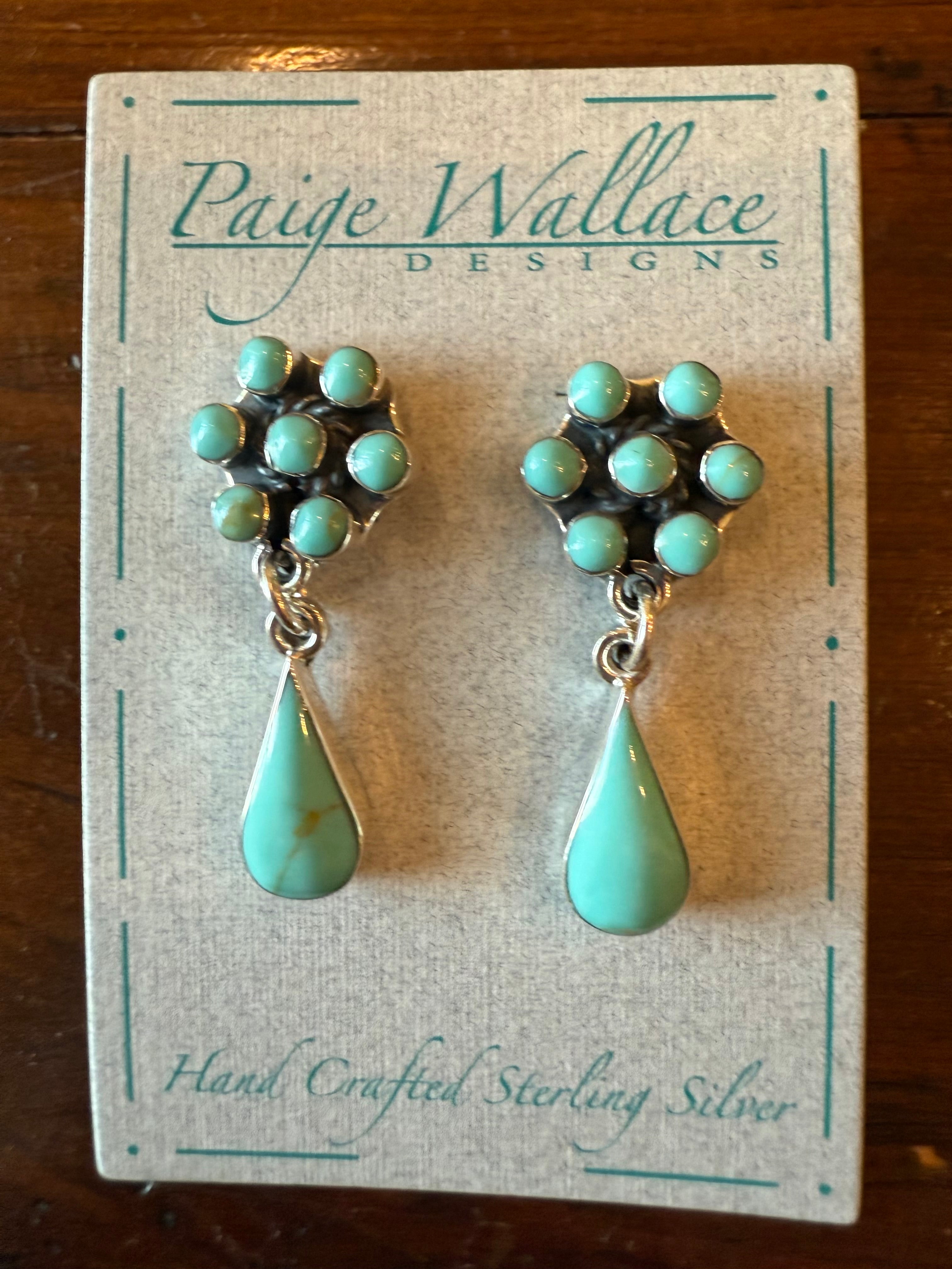 Paige Wallace Turquoise Cluster Post Teardrop Sterling Silver Earrings