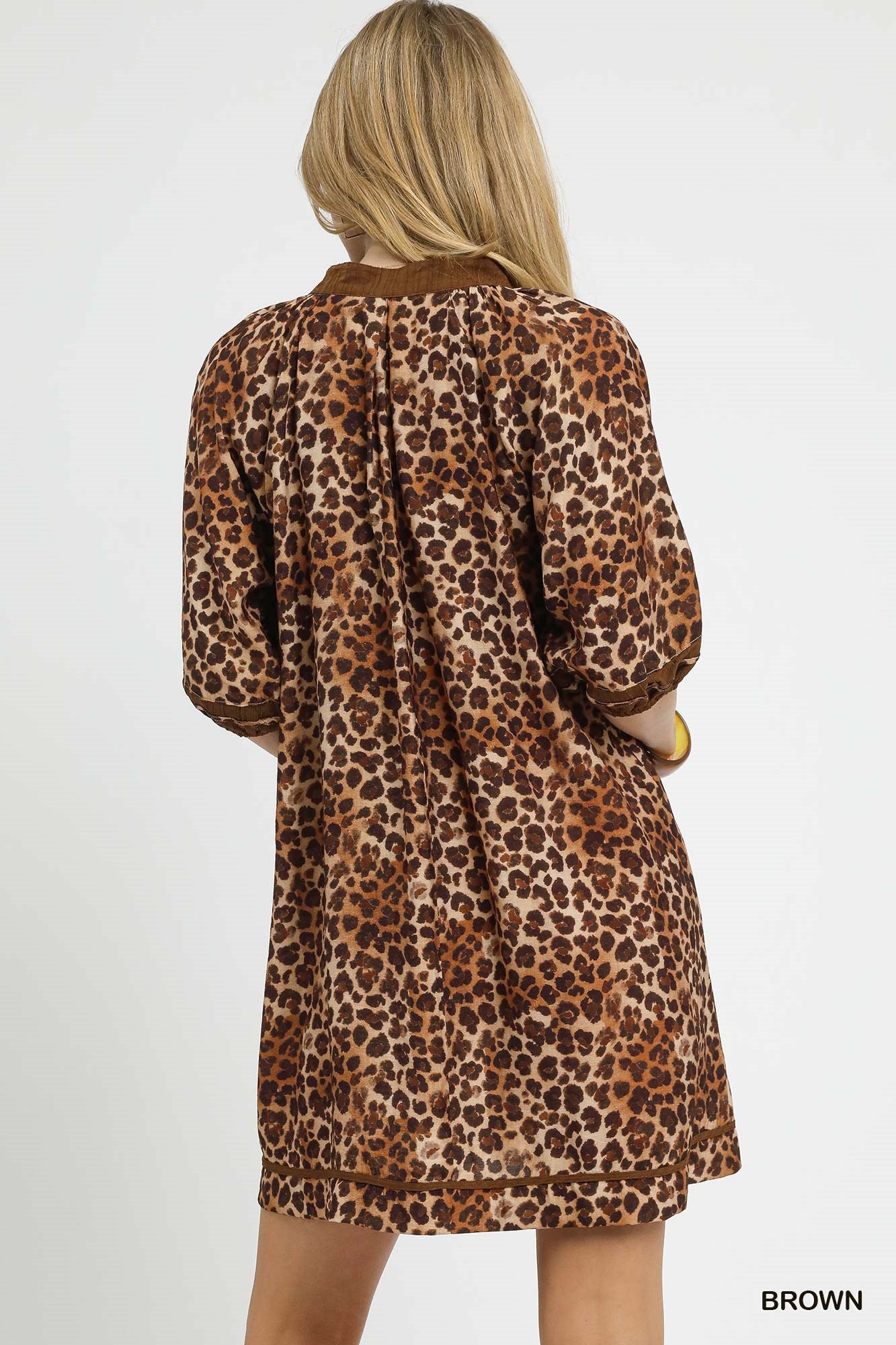 Brown Leopard Print Mini Dress with Contrast Trim