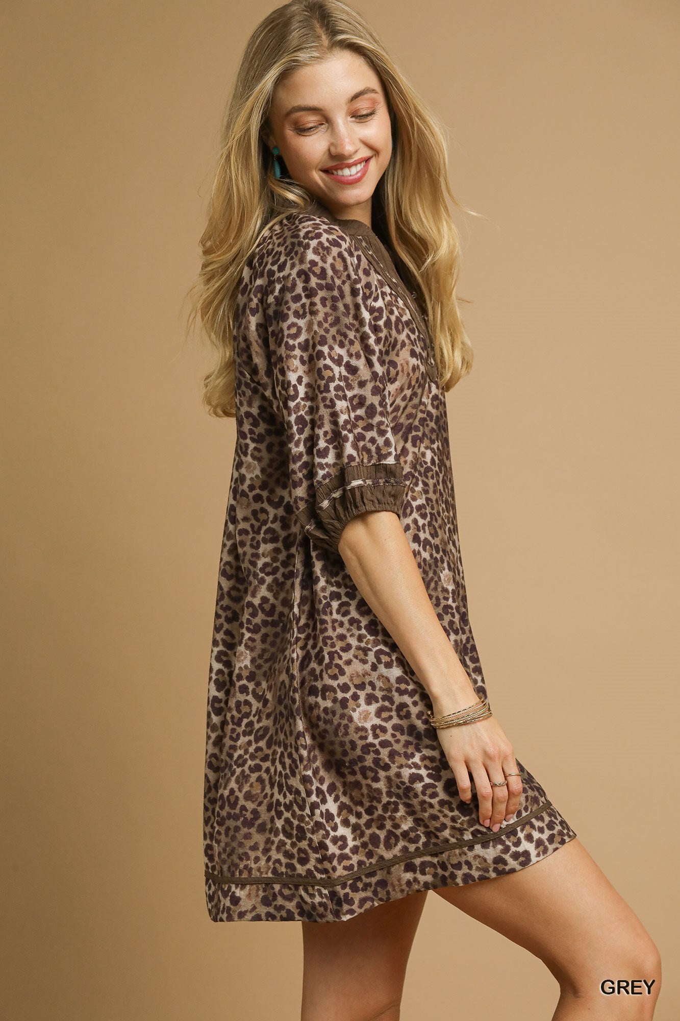 Leopard Print Mini Dress with Contrast Trim