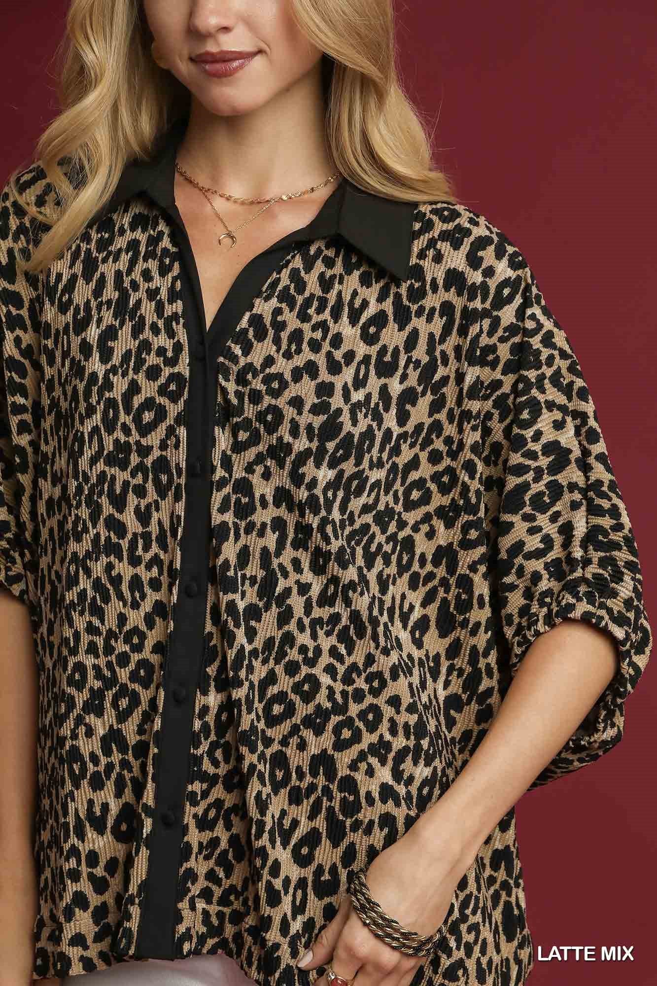 Animal Jacquard Button Down Tunic Top