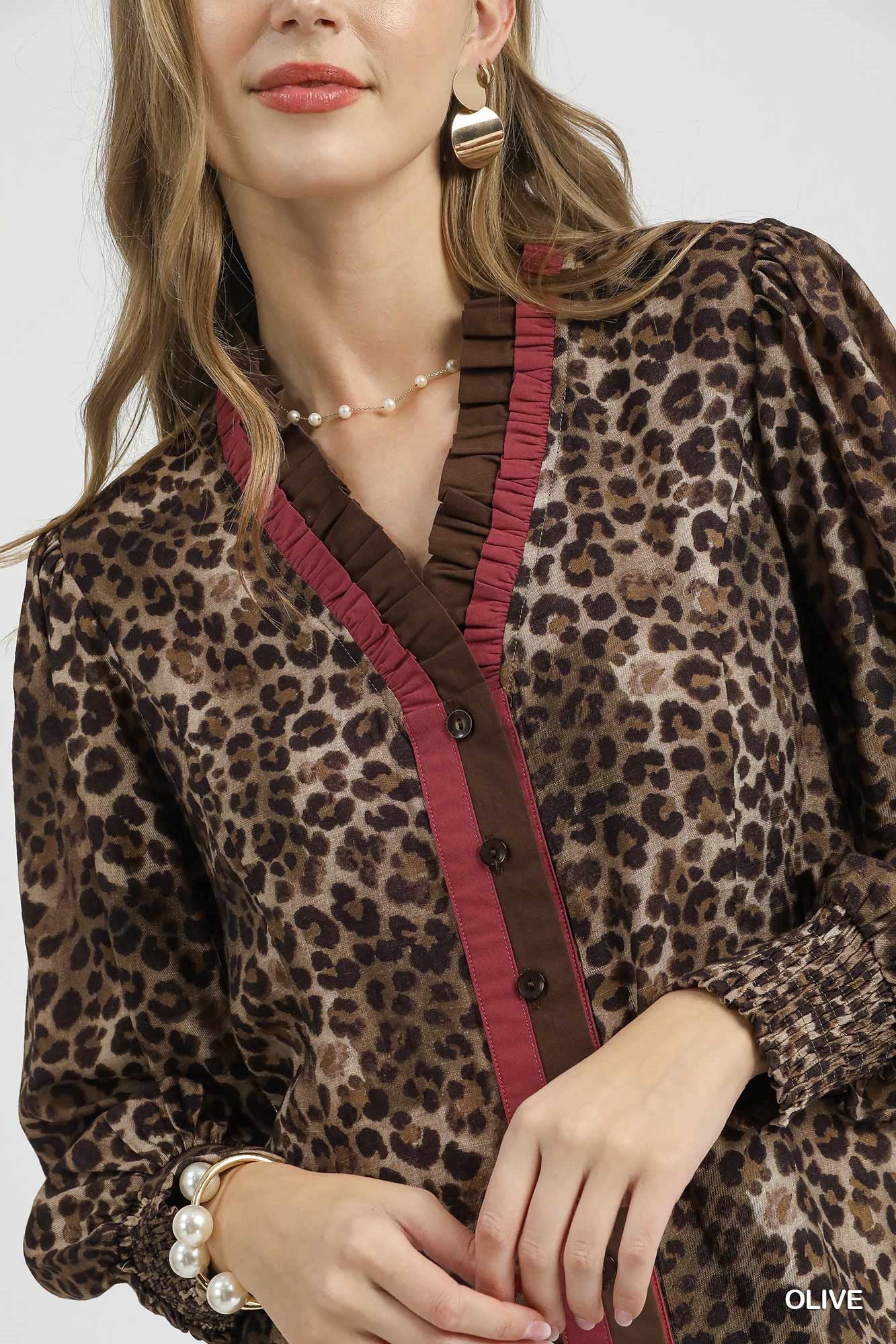 Playful Leopard Top w/ Contrast Trim