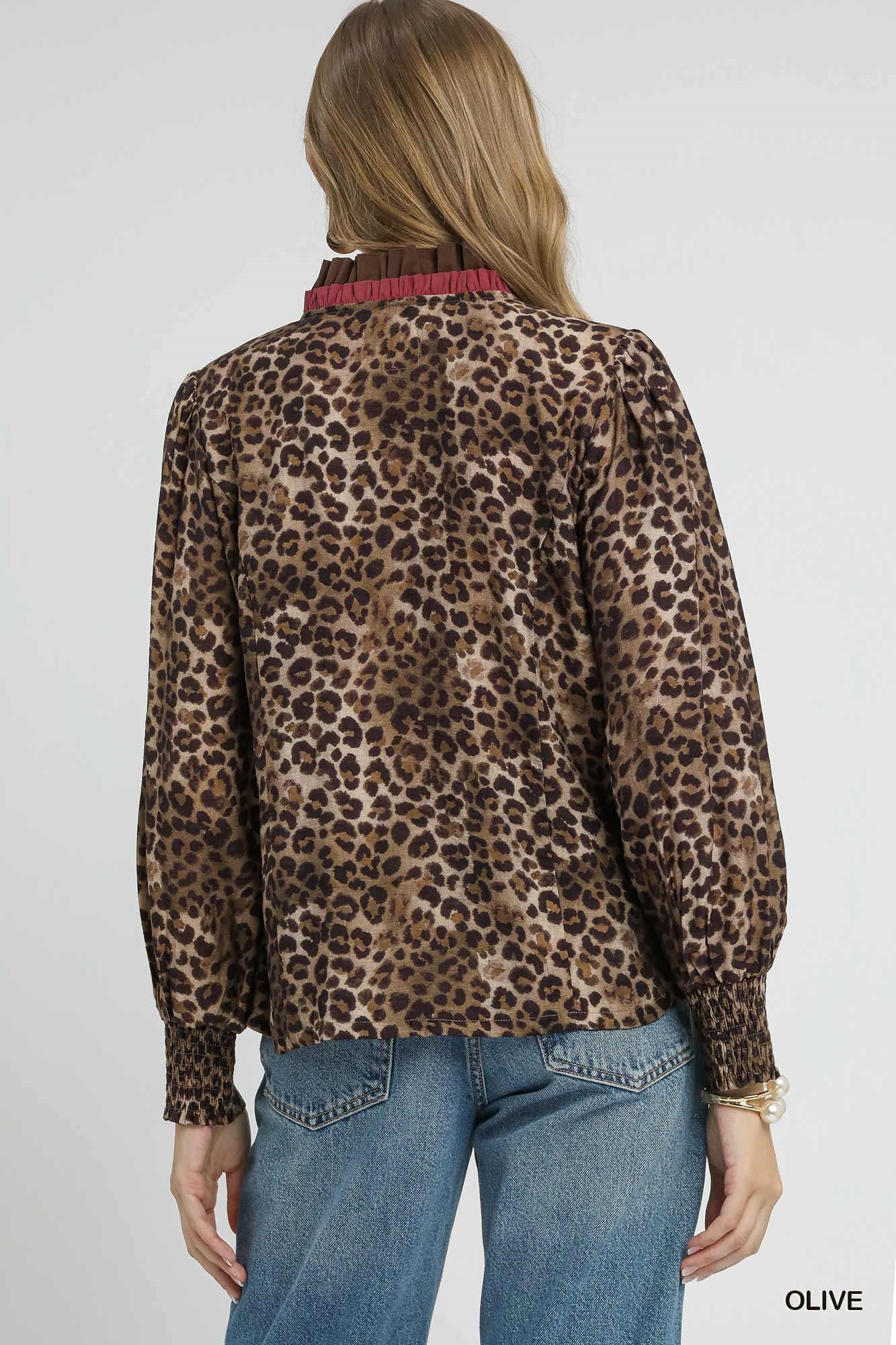 Playful Leopard Top w/ Contrast Trim